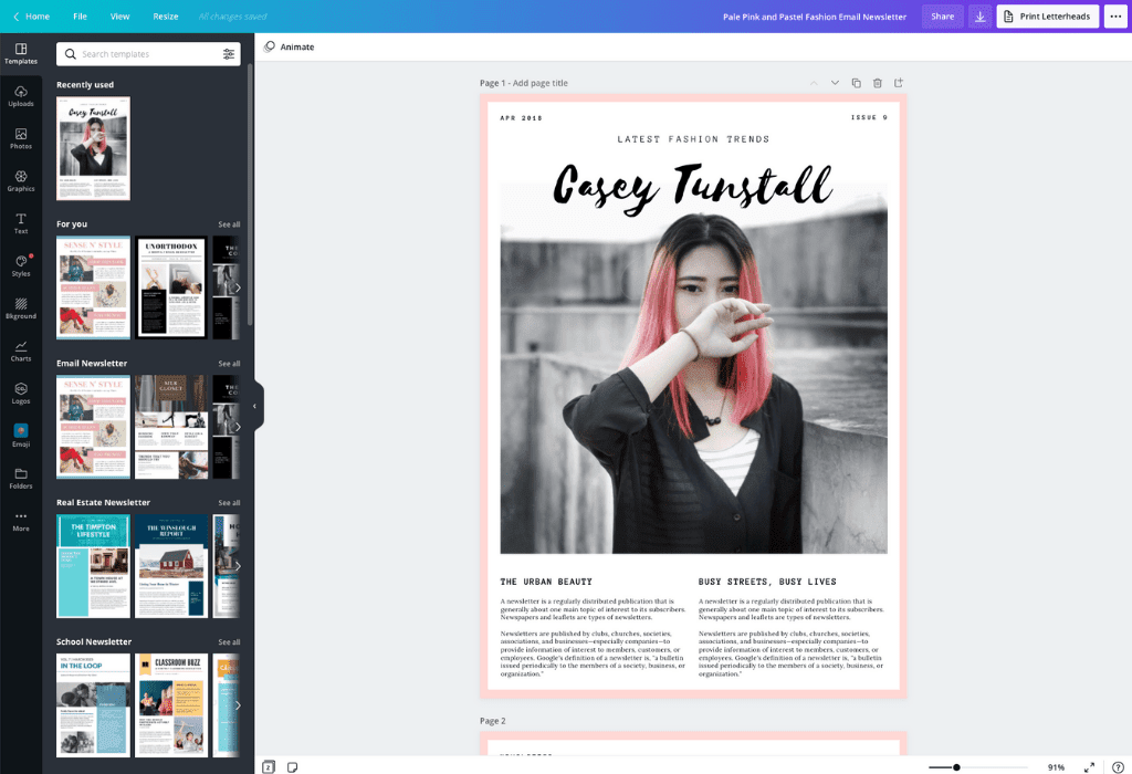How to make a newsletter - Canva