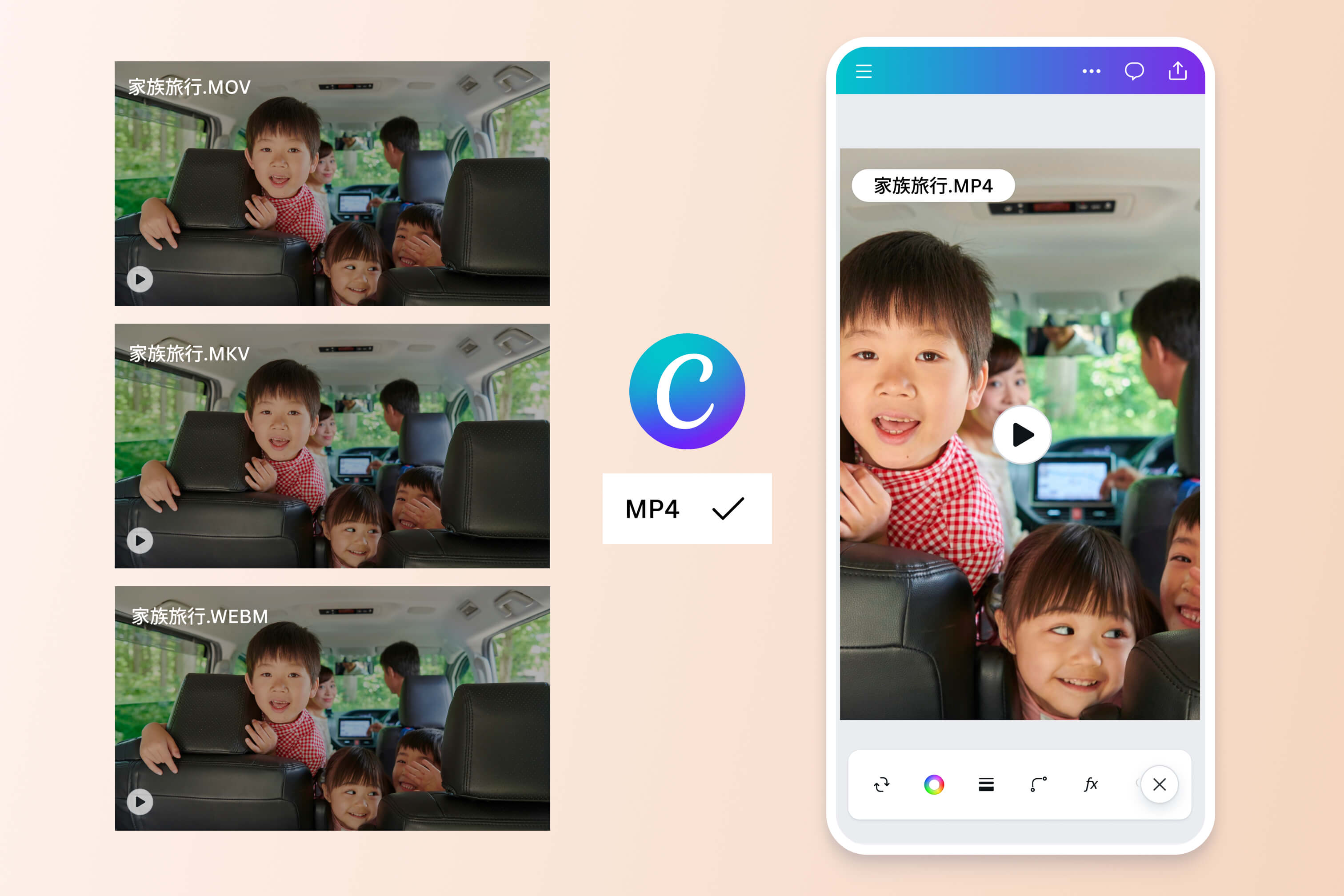 MOV・GIFなどさまざまな動画形式をMP4に変換可能 MOV・GIFなどさまざまな動画形式をMP4に変換可能