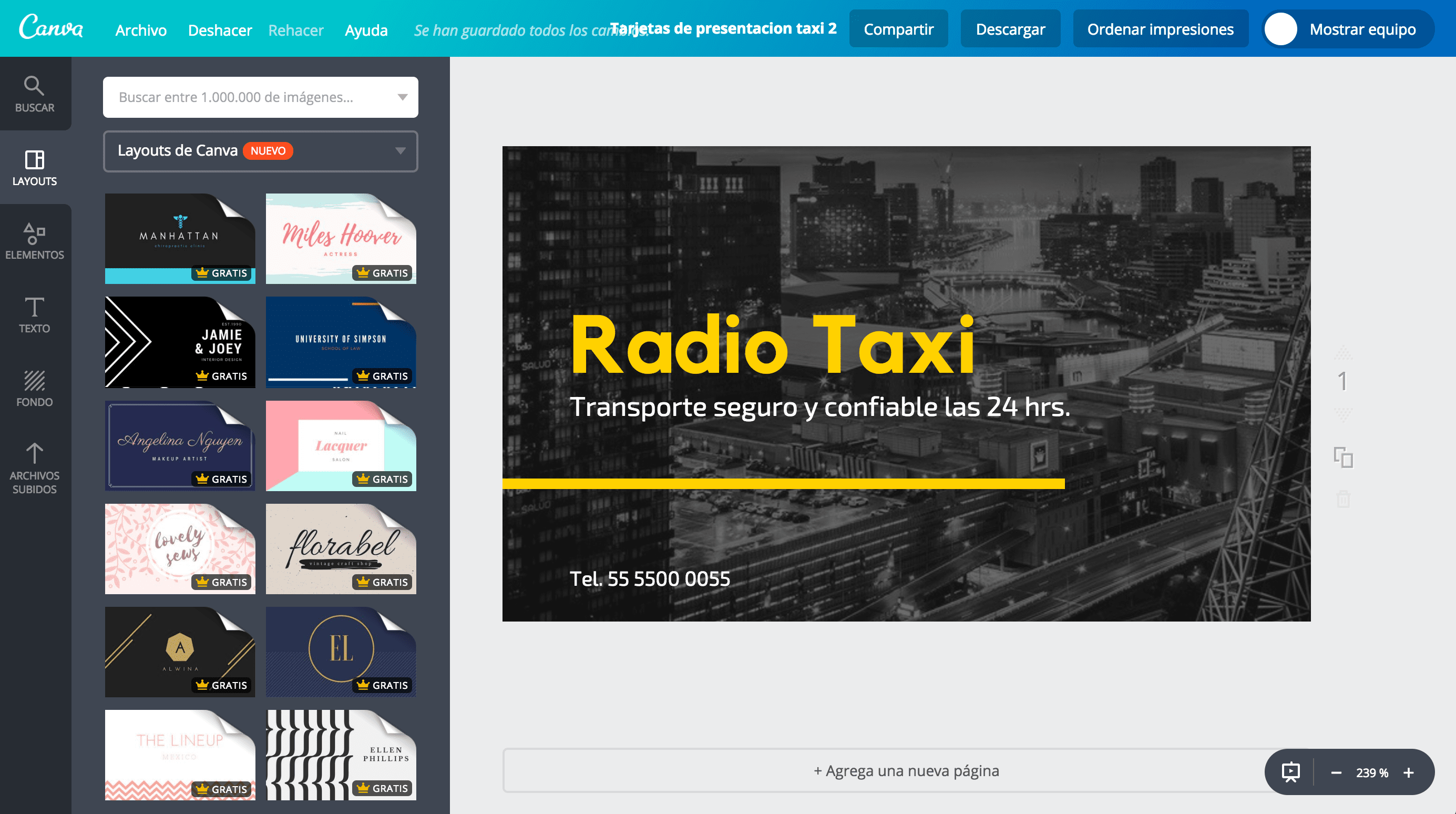 Tarjetas de presentación para taxi