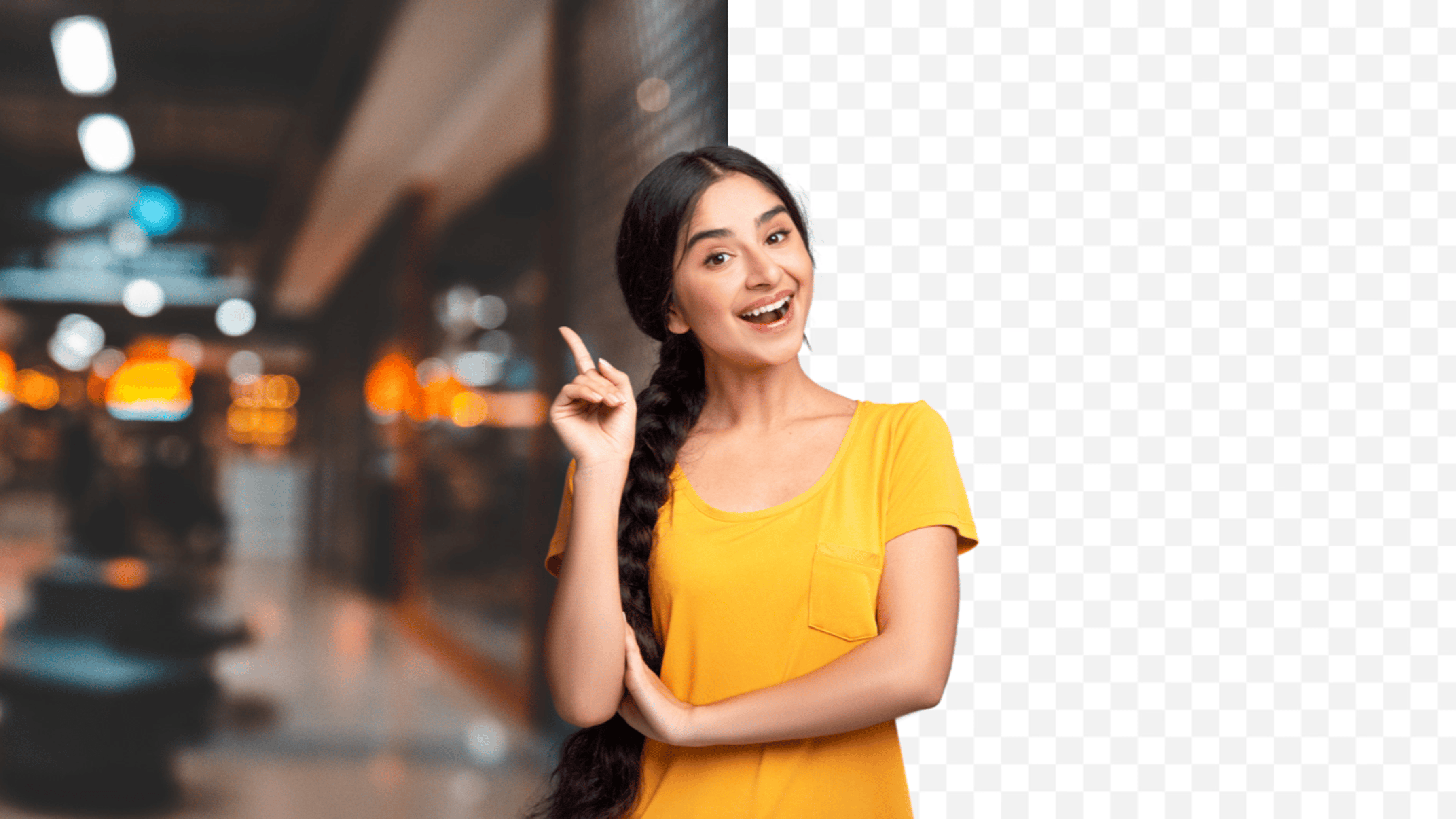 Background being removed from an image of a lady in an office