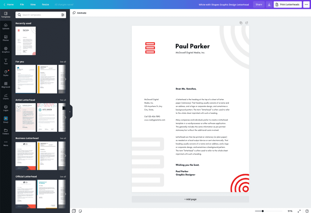How to make a letterhead - Canva
