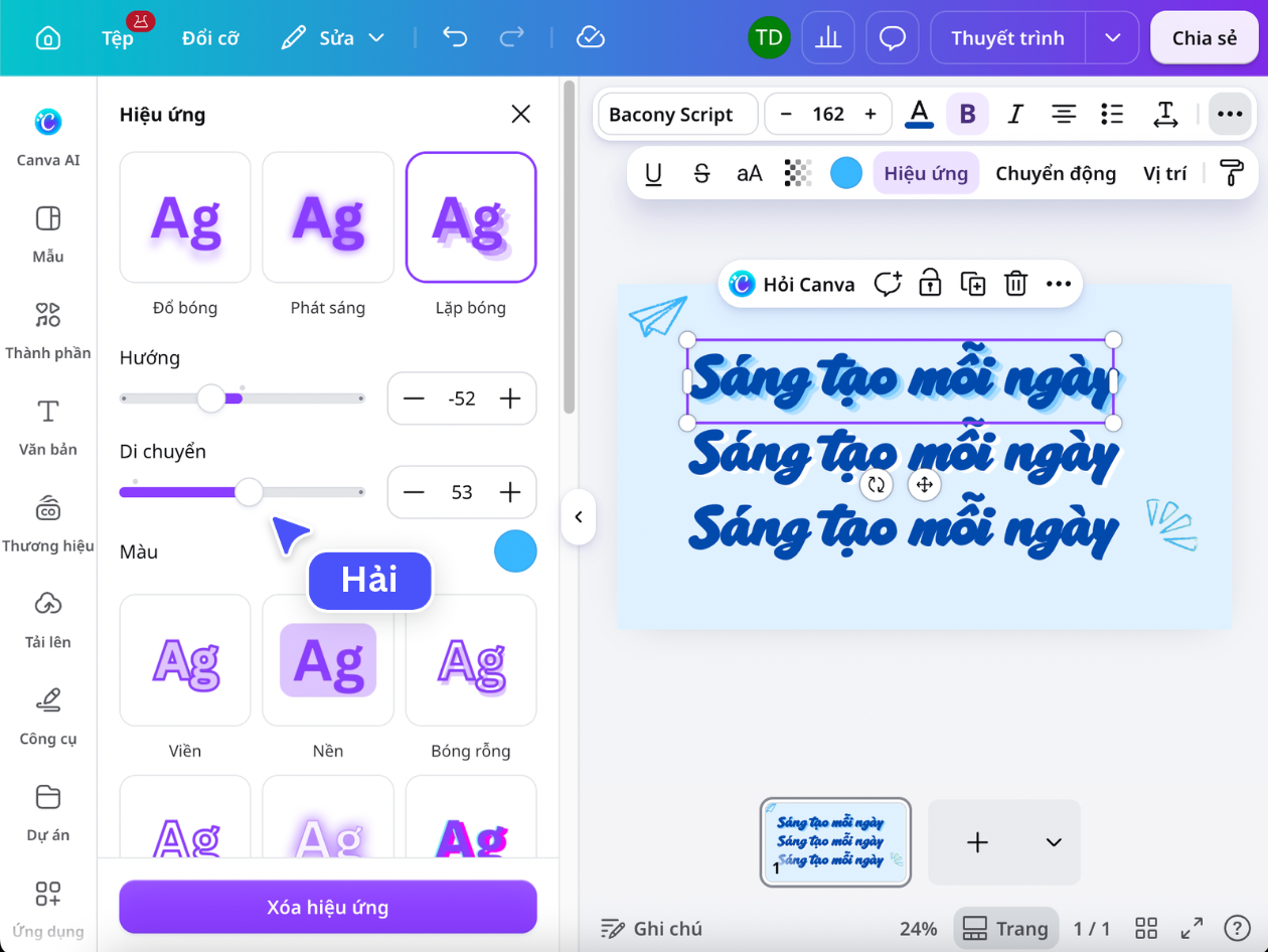 Các kiểu hiệu ứng chữ Đổ bóng, Lặp bóng và Phát sáng trên Canva Các kiểu hiệu ứng chữ Đổ bóng, Lặp bóng và Phát sáng trên Canva