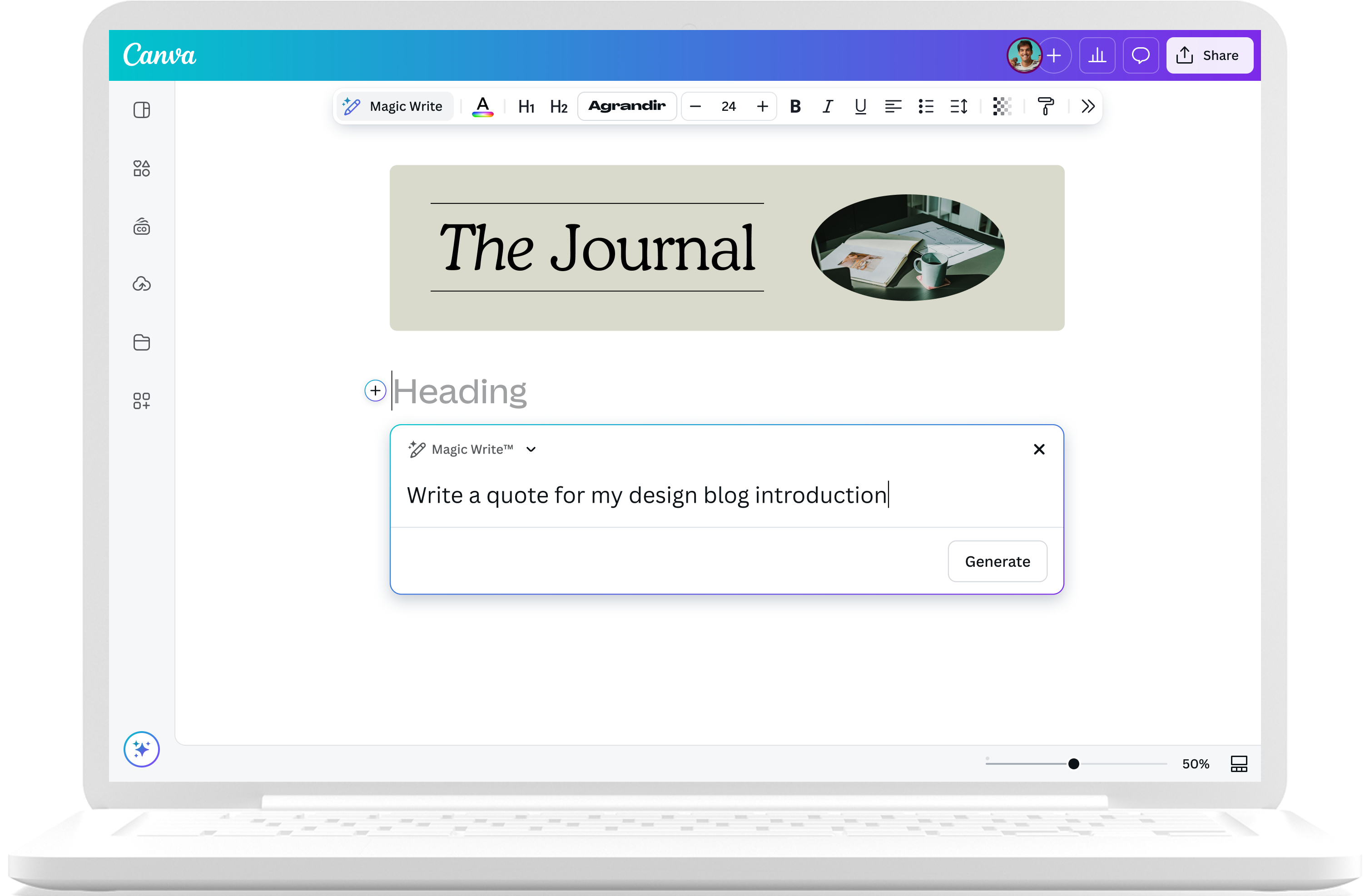 Come creare citazioni online con l’AI di Canva
