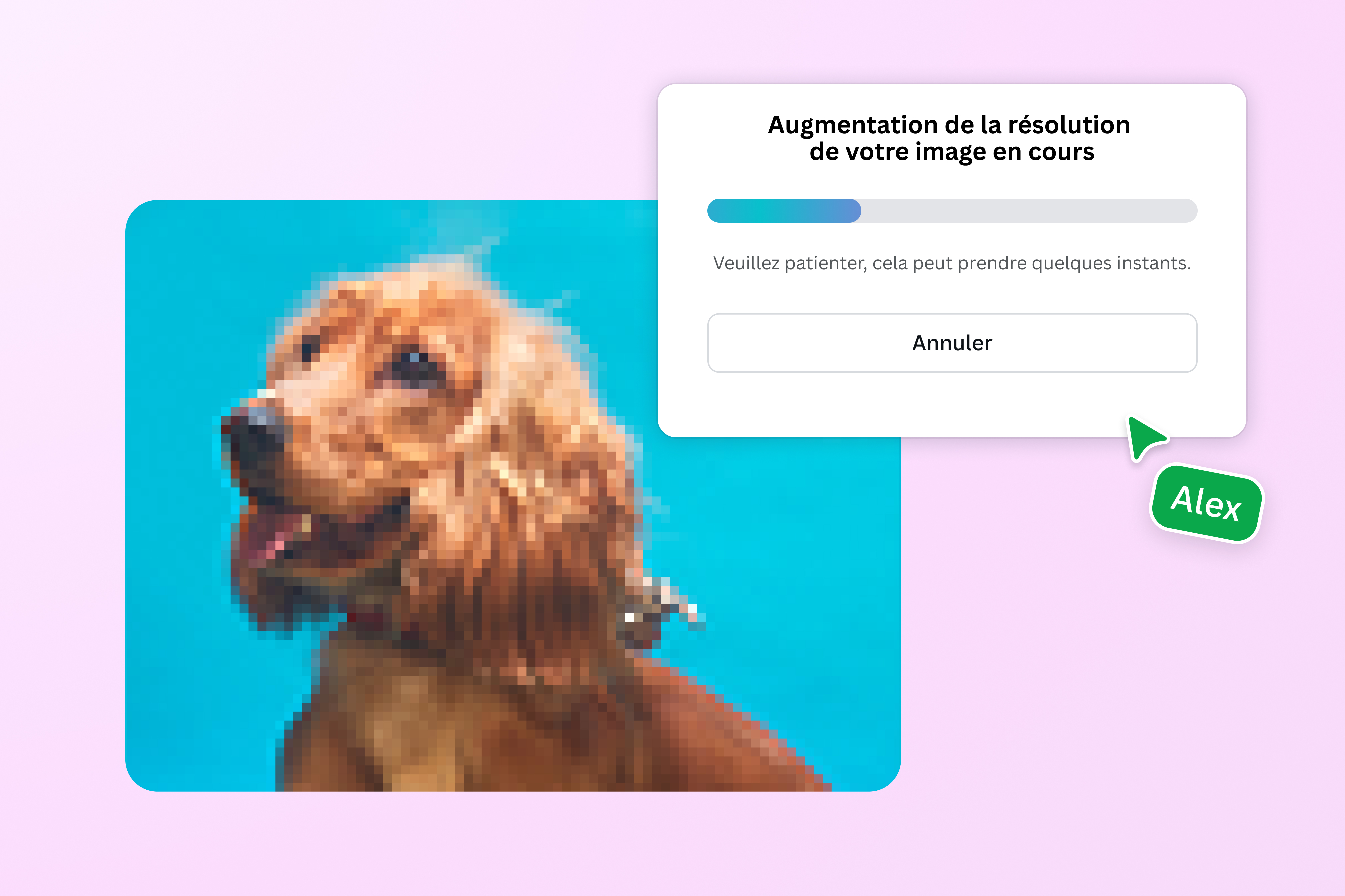 Photo d’un chiot en cours d’amélioration avec l’outil Image Upscaler de Canva Photo d’un chiot en cours d’amélioration avec l’outil Image Upscaler de Canva