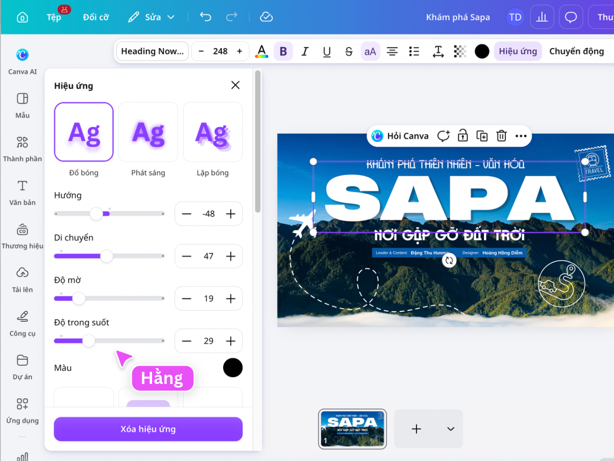 Tùy chỉnh các thông số đổ bóng chữ trực tiếp trên Canva Tùy chỉnh các thông số đổ bóng chữ trực tiếp trên Canva