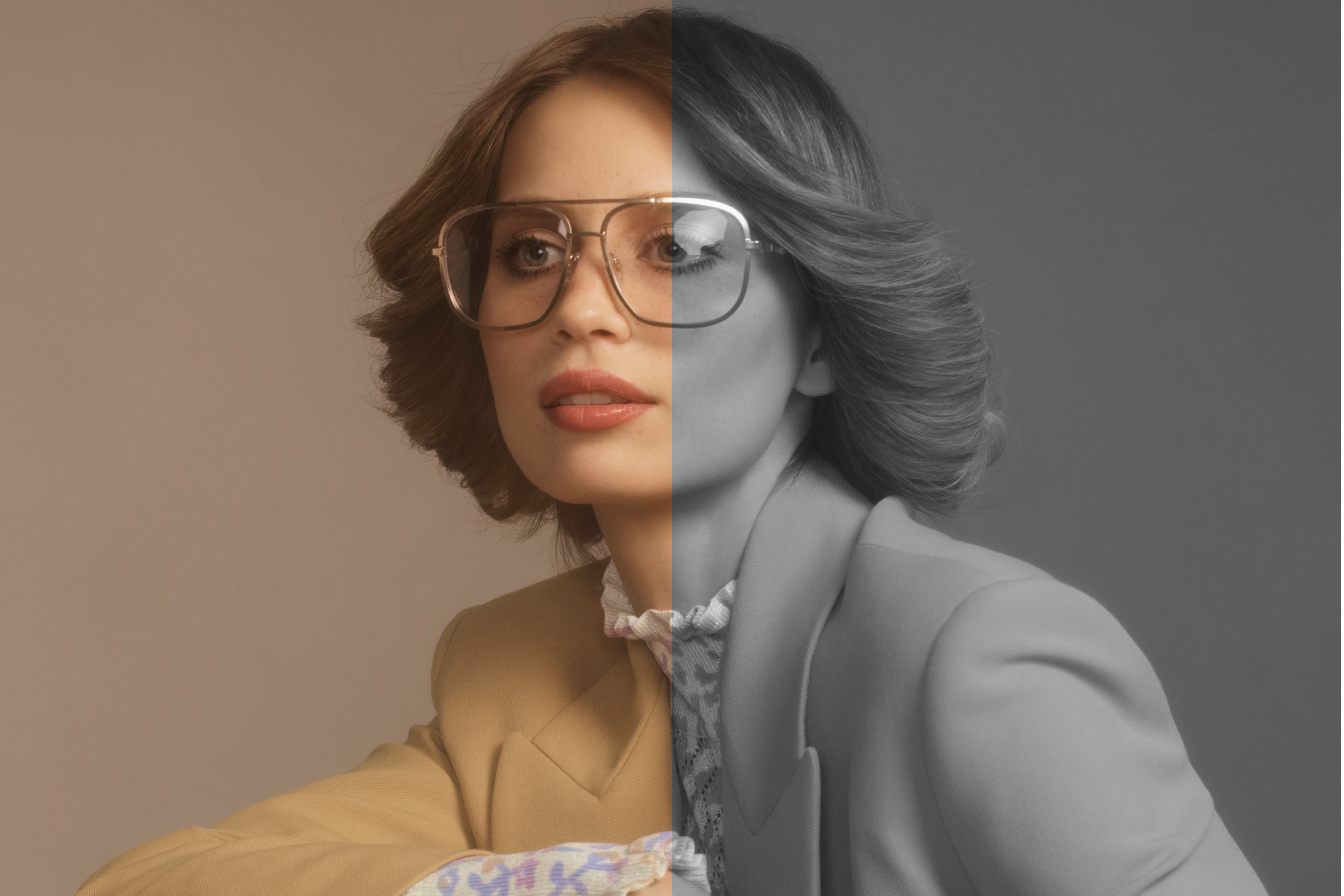 Transition d’un portrait noir et blanc à sa version en couleur grâce à l’outil Colorize sur Canva pour coloriser les photos en noir et blanc