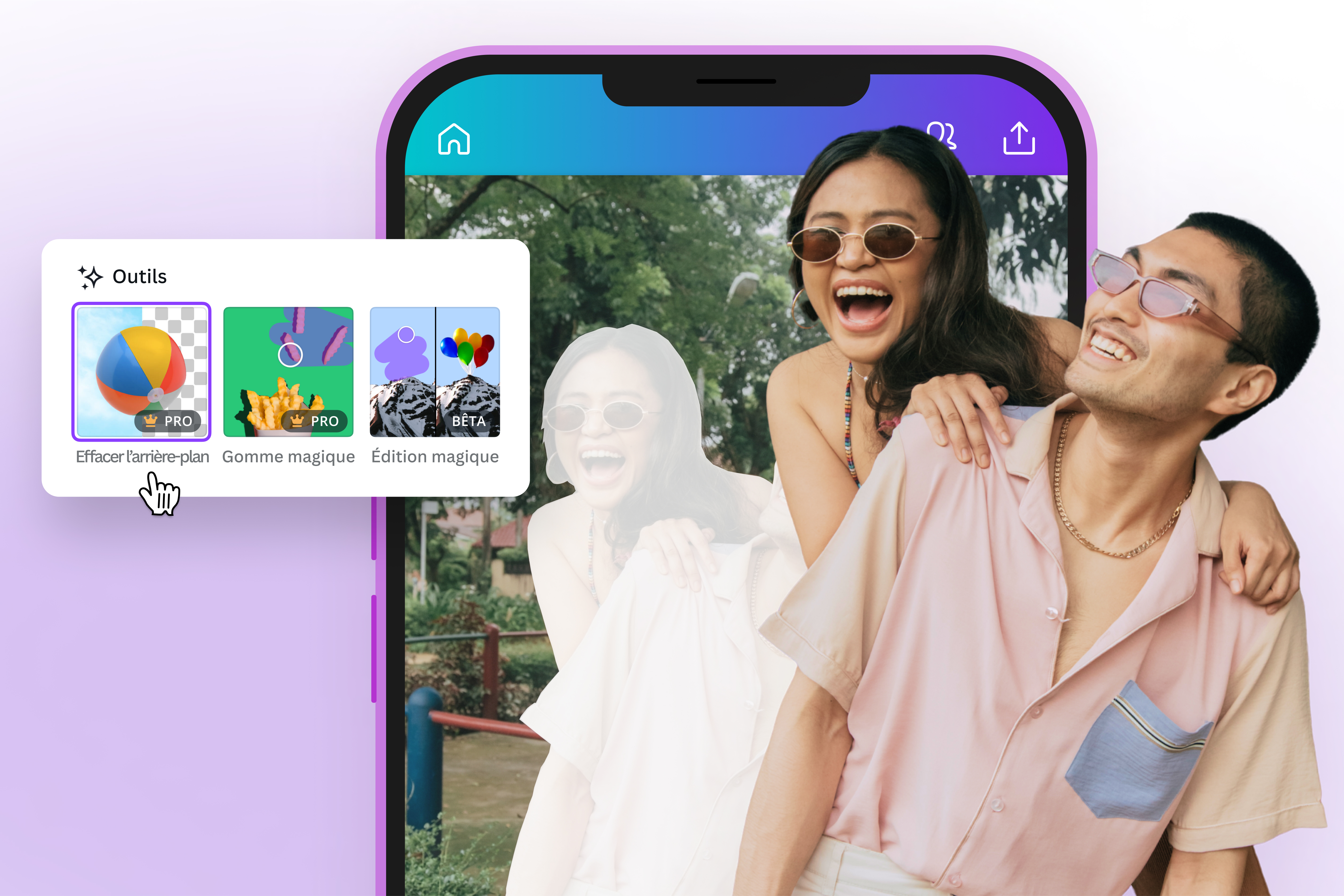 Outil de suppression d'arrière-plan ouvert sur l'application mobile de Canva Outil de suppression d'arrière-plan ouvert sur l'application mobile de Canva