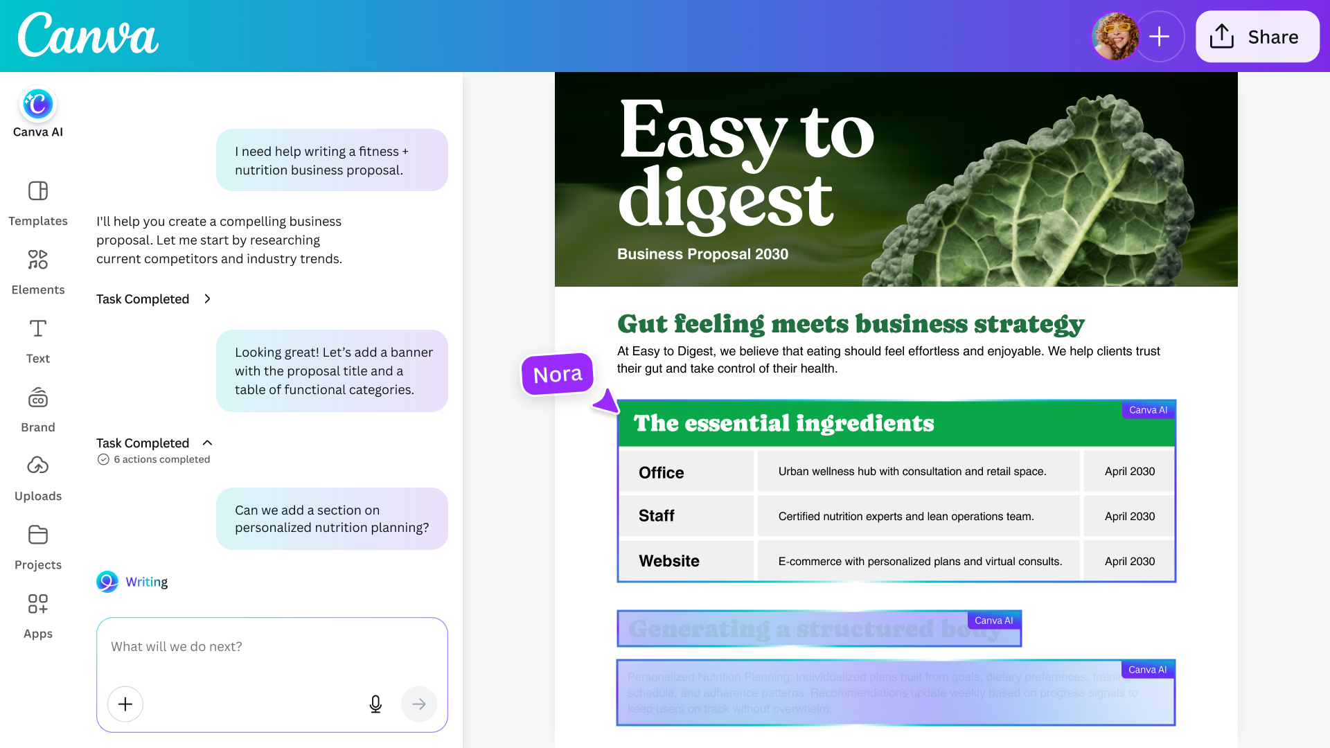 Image showing how Canva AI works with you in Docs