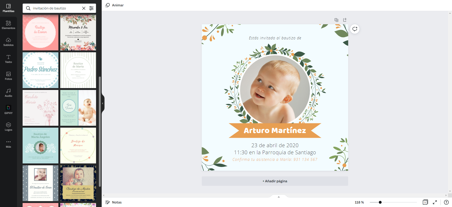 Create a baptism invitation in canva
