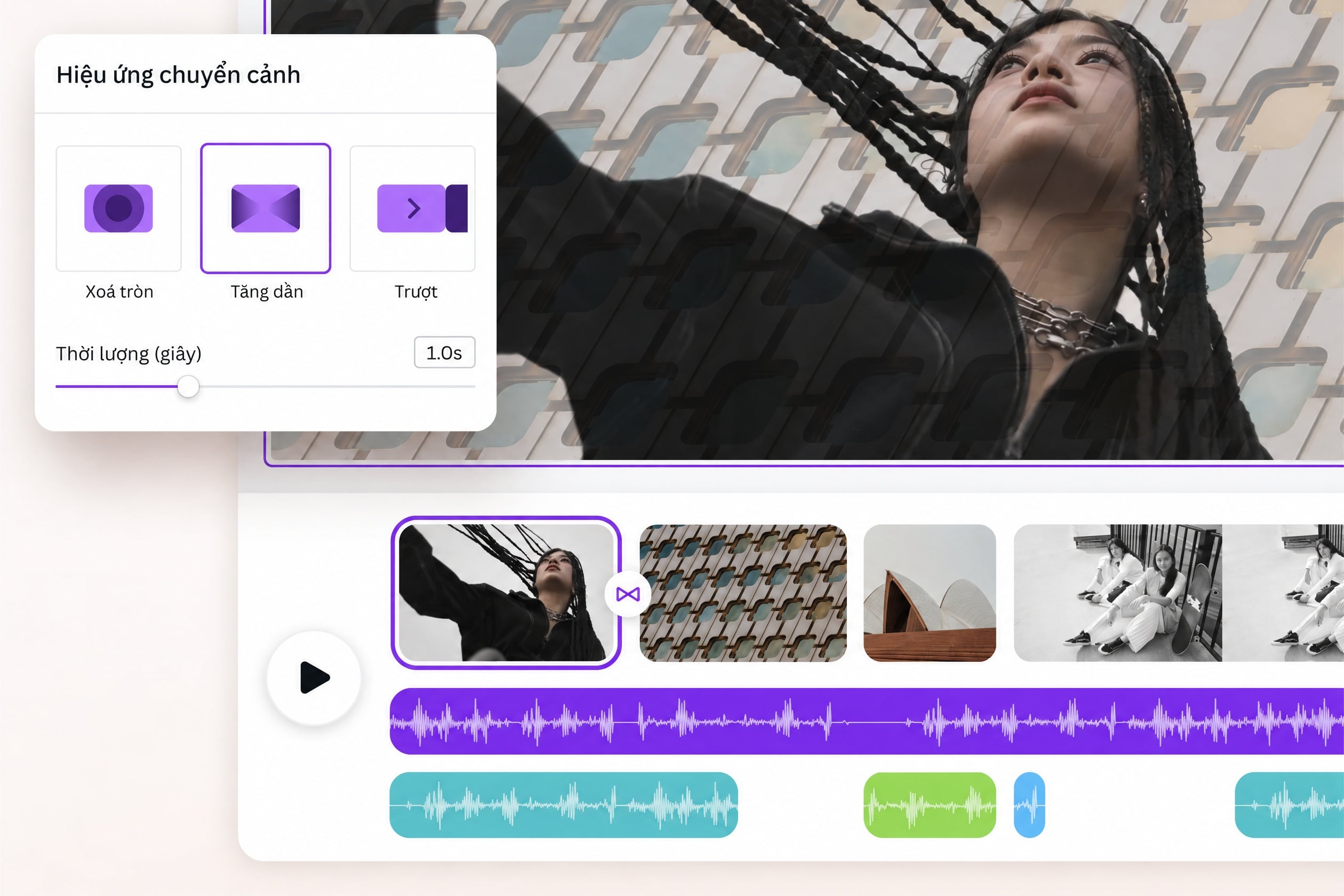 Điều chỉnh thời lượng ảnh và thêm chuyển cảnh cho video Điều chỉnh thời lượng ảnh và thêm chuyển cảnh cho video