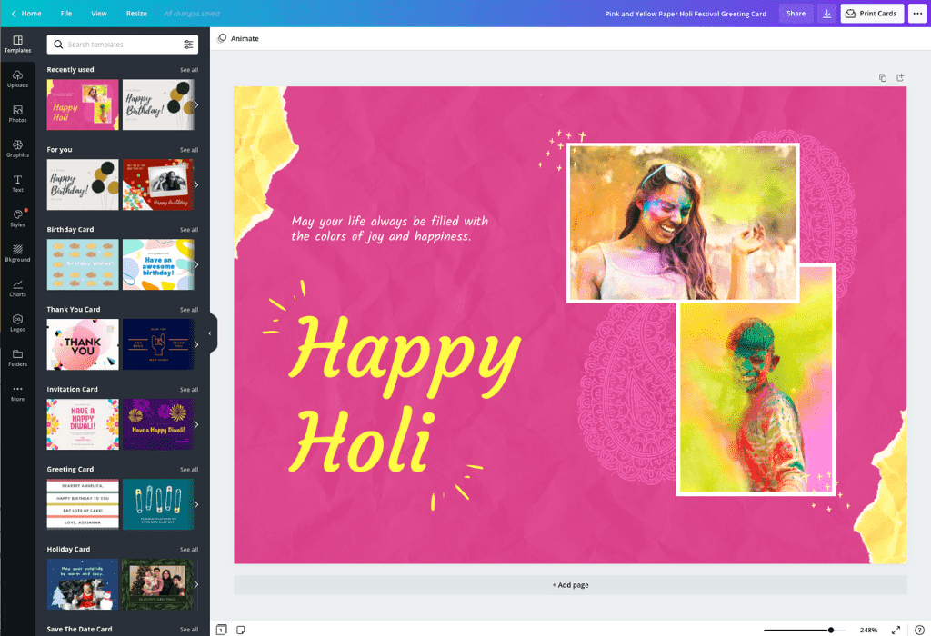How to make a Holi card - Canva