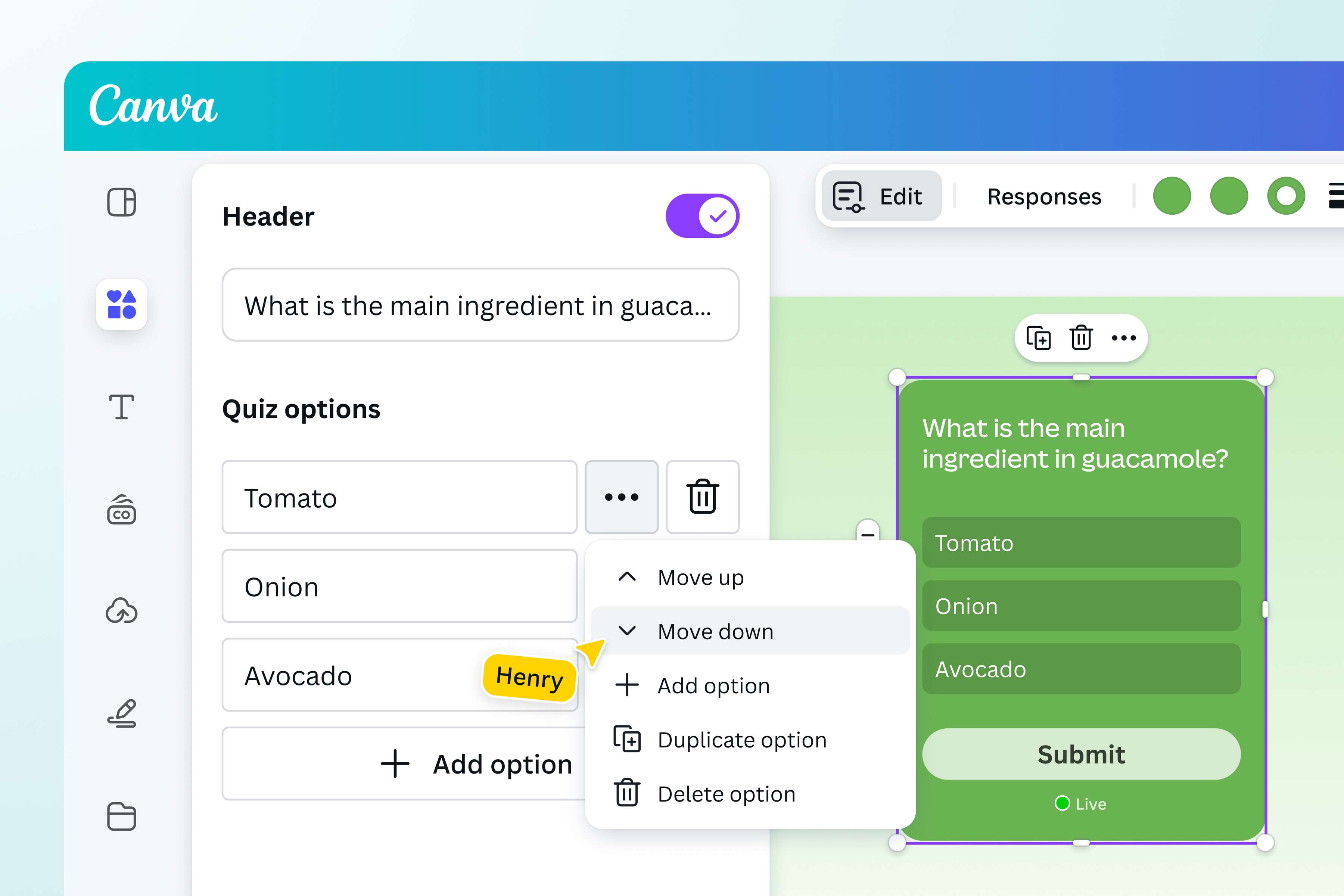 Modification des réponses d’un quiz généré par Canva