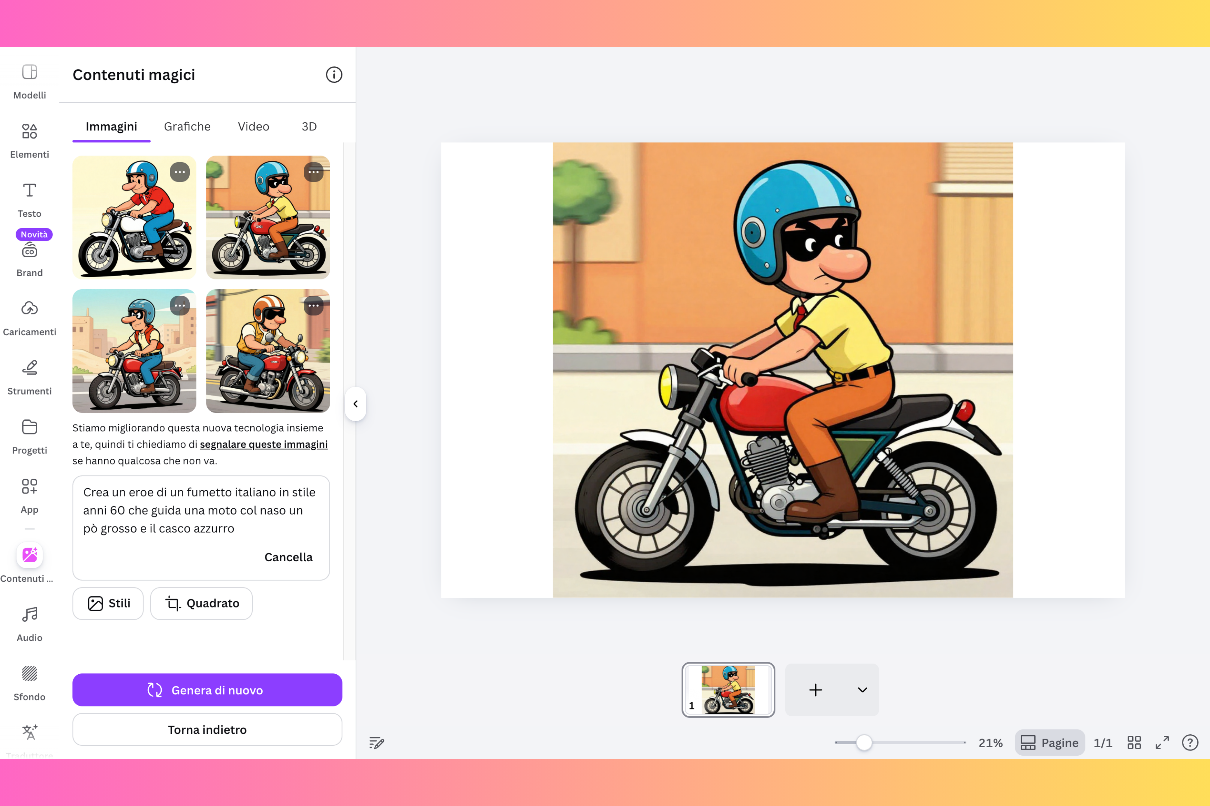 Generatore di fumetti AI di Canva con Contenuti magici