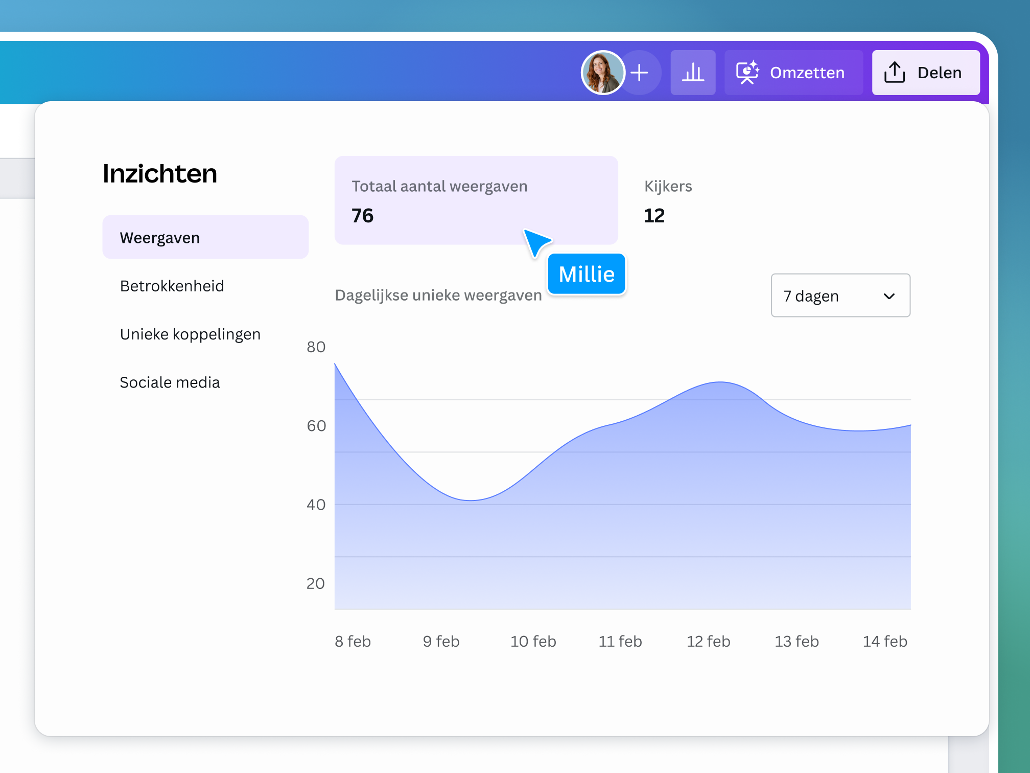 Preview of Canva Docs' easy sharing features