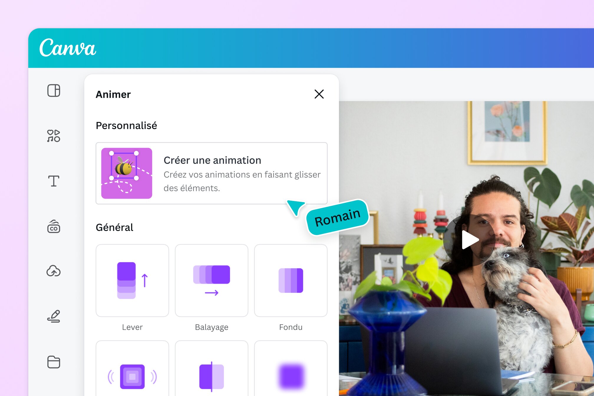 Animation en cours d’ajout sur une vidéo dans l’appli mobile Canva 