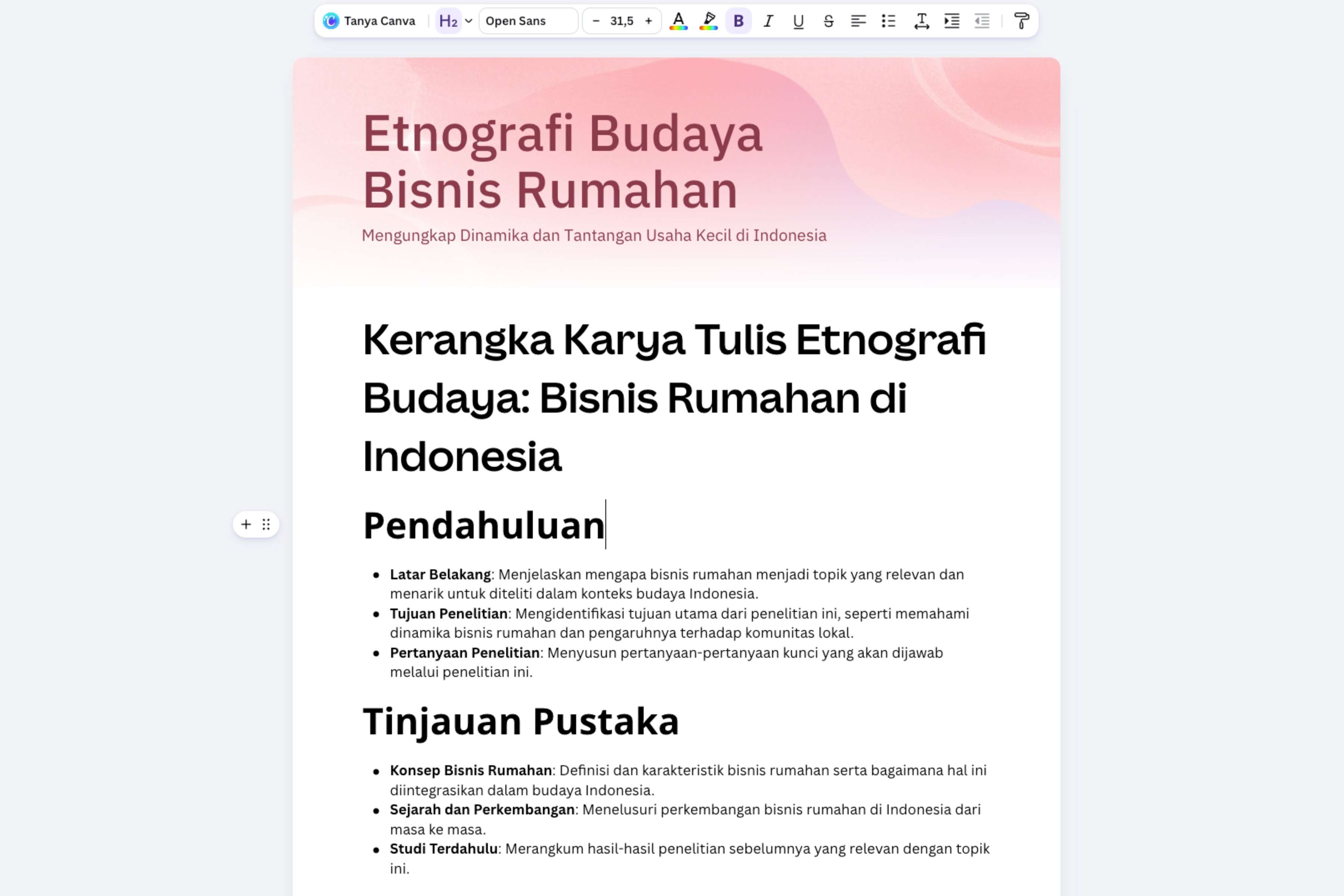 tulisan akademik rapi dengan Canva AI