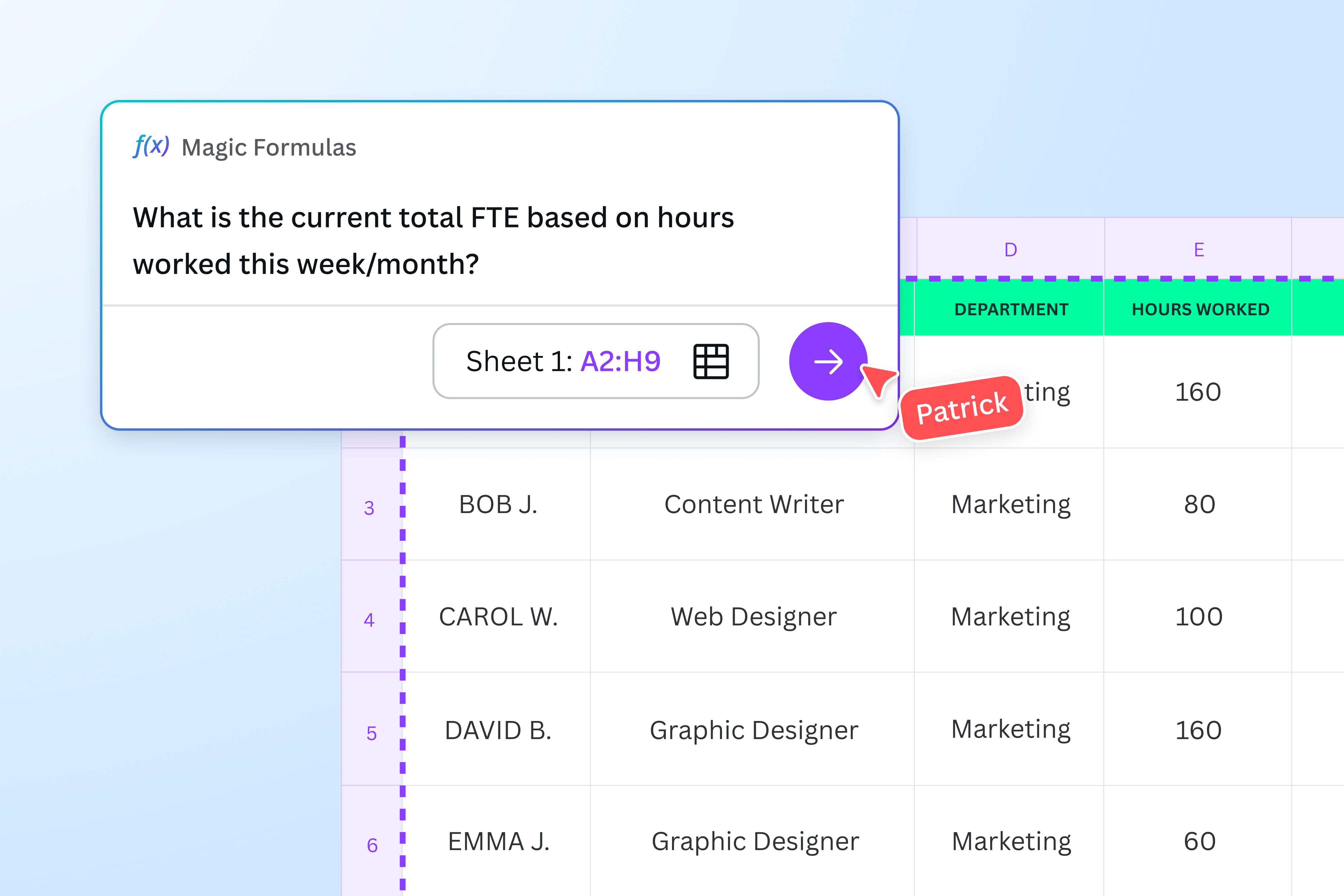 Intuitive spreadsheet features