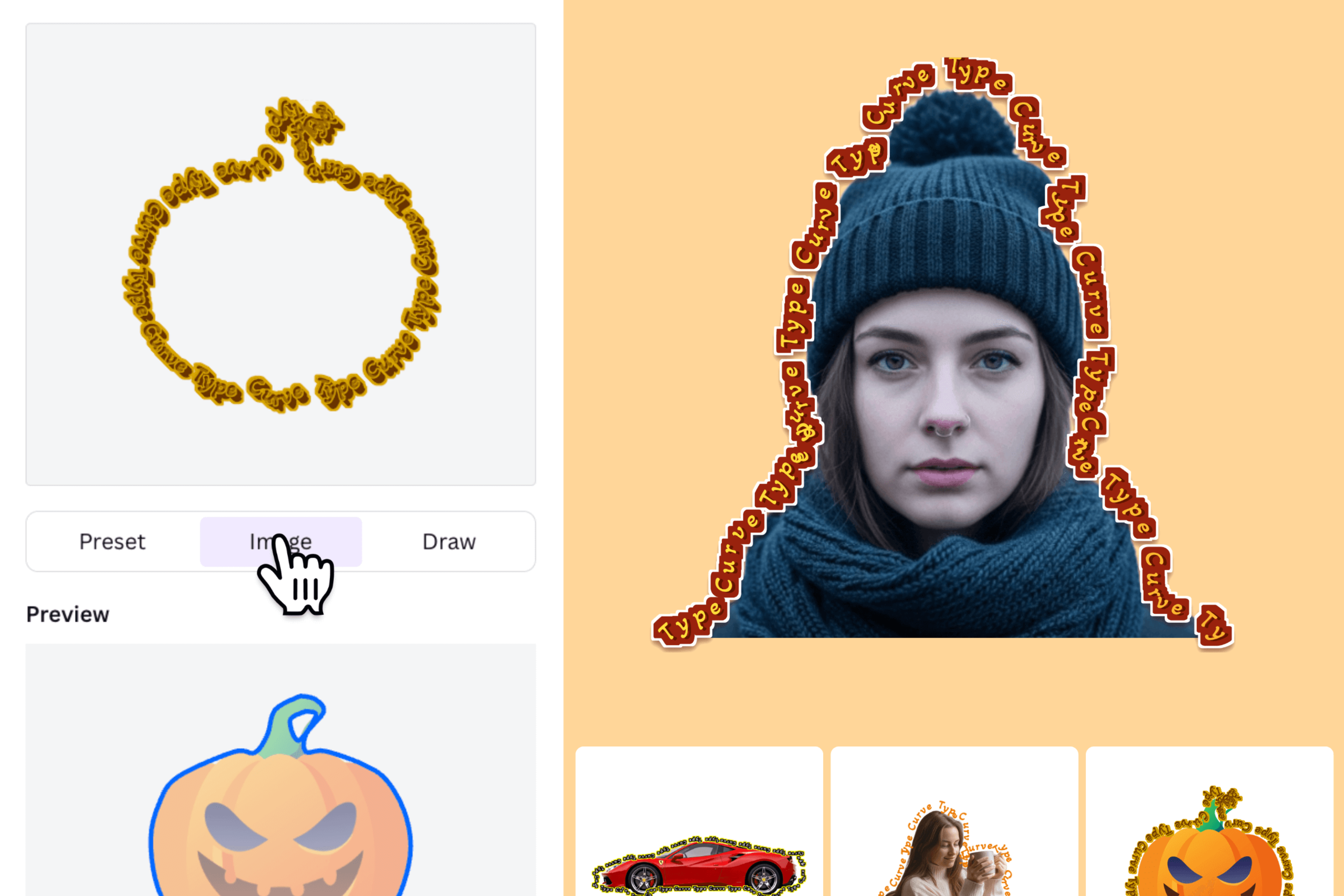 Calligramme sur photo avec prévisualisation sur Canva