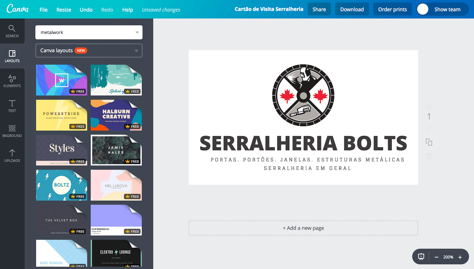 Cartão de visita de serralheria