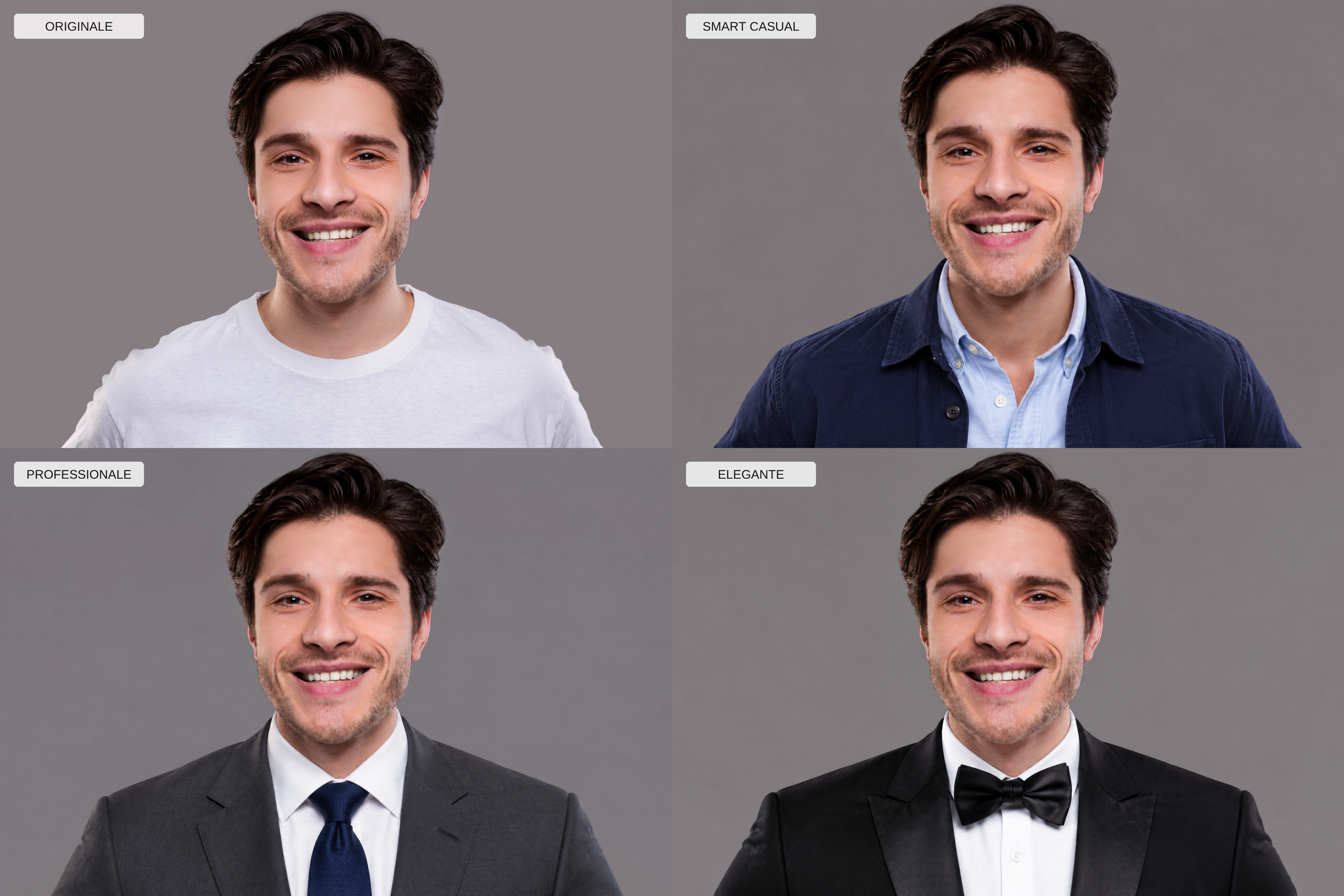 Foto profilo professionale ottenuta cambiando l'outfit di uno scatto con l'AI