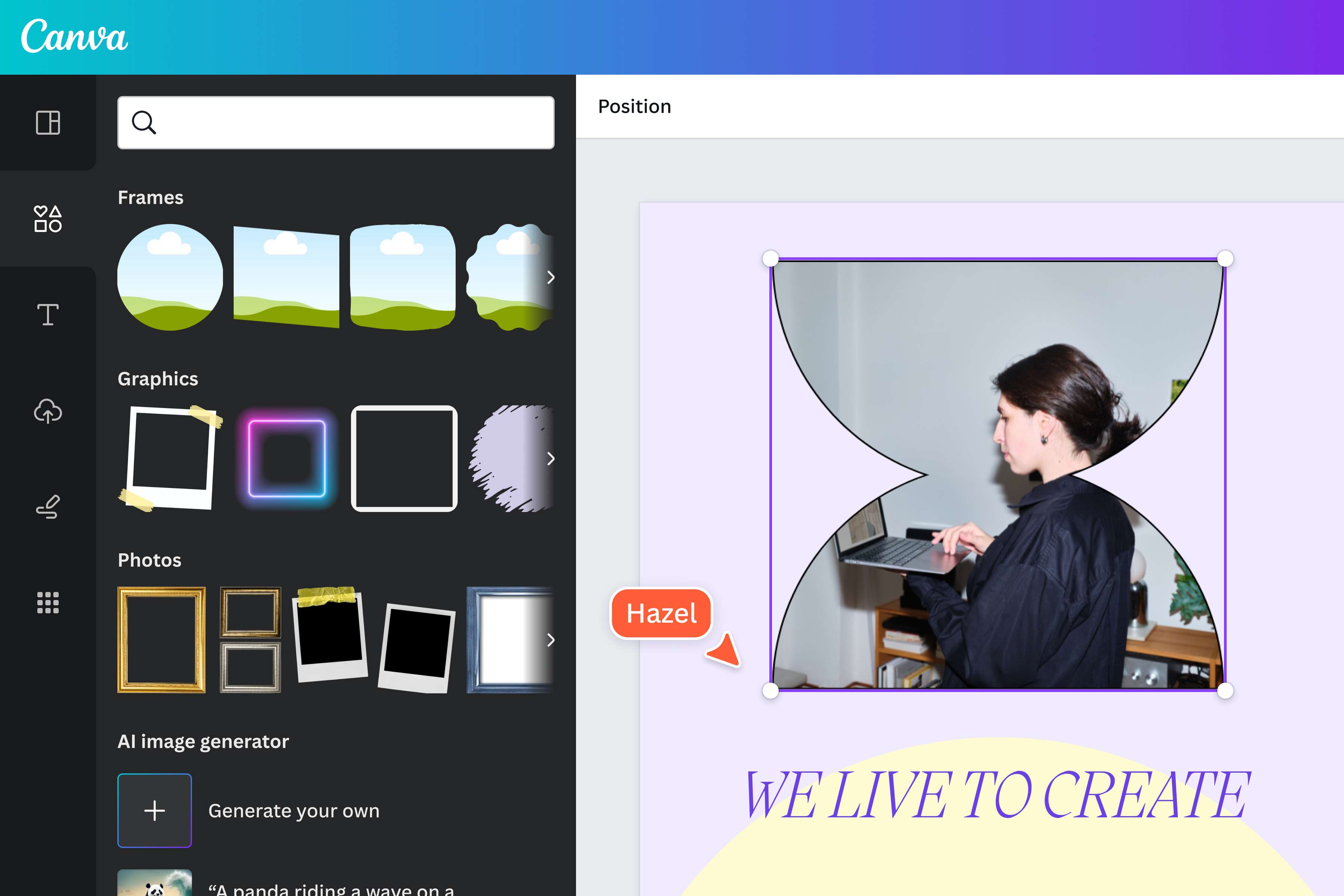 Use frames to crop your image into a shape