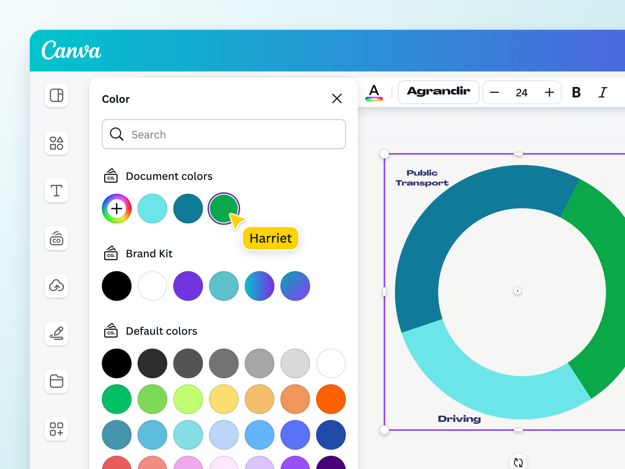 Drag-and-drop editing tools on Canva's free graph maker