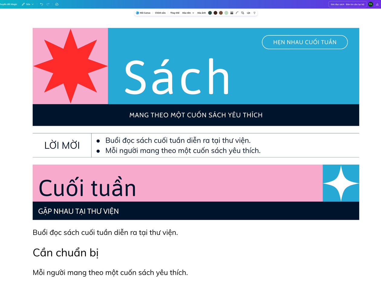 Tinh chỉnh, tái sử dụng hay biến hóa nội dung Sử dụng nội dung bản chép lời trong tài liệu Canva