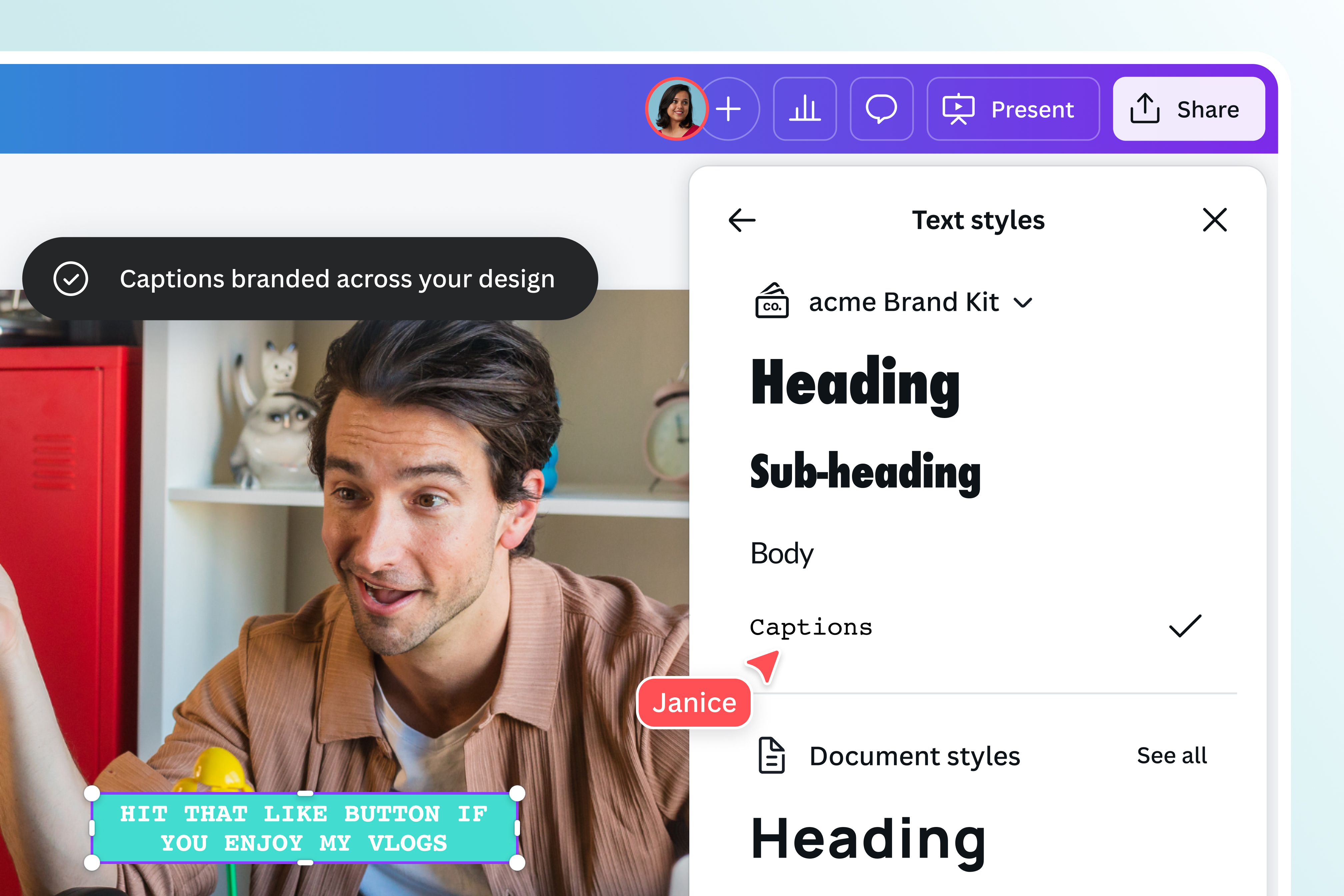 Anteprima opzioni di stile testo sottotitoli