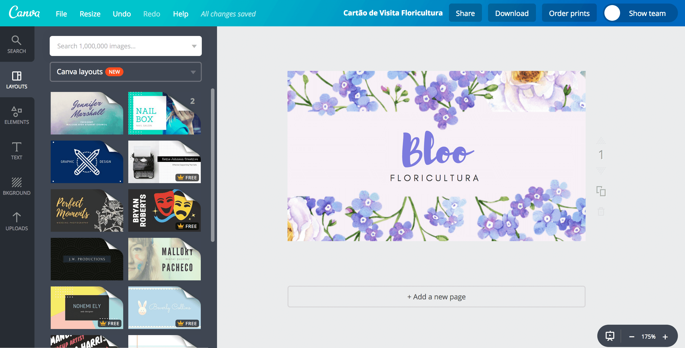 Cartão de visita floral