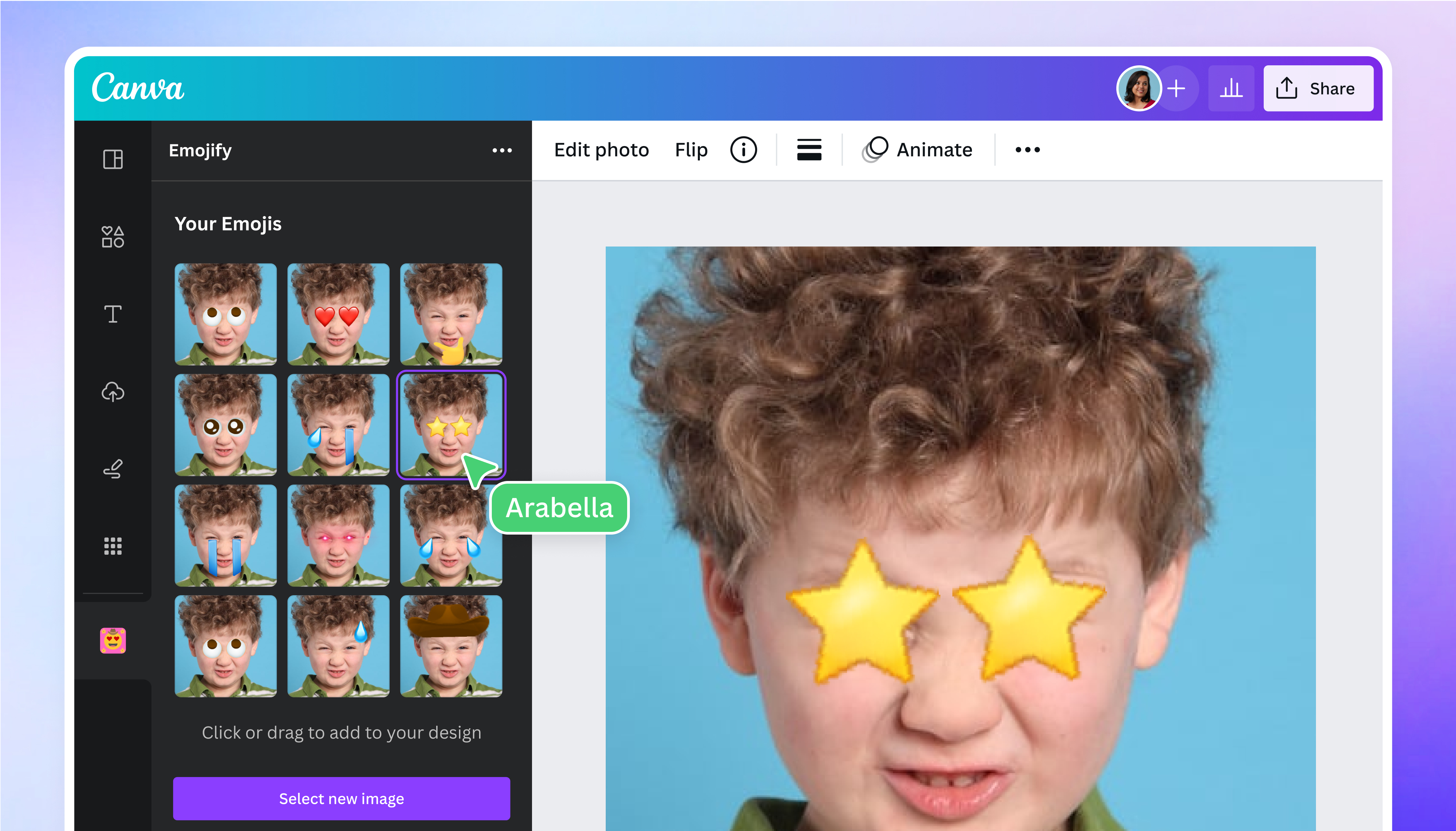 Anteprima app per creare emoji Canva