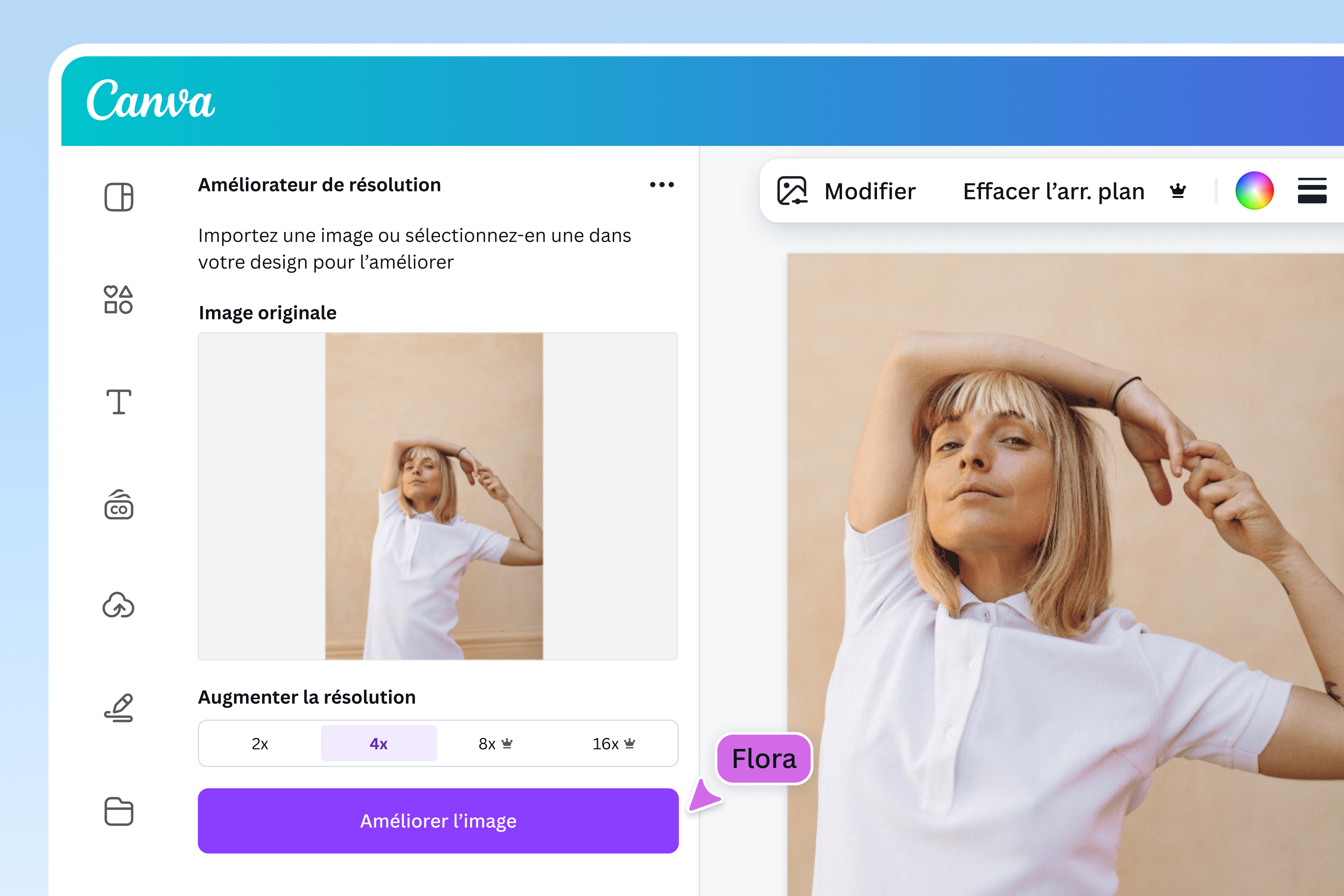 Image dont on est en train d’augmenter la résolution en ligne gratuitement sur Canva