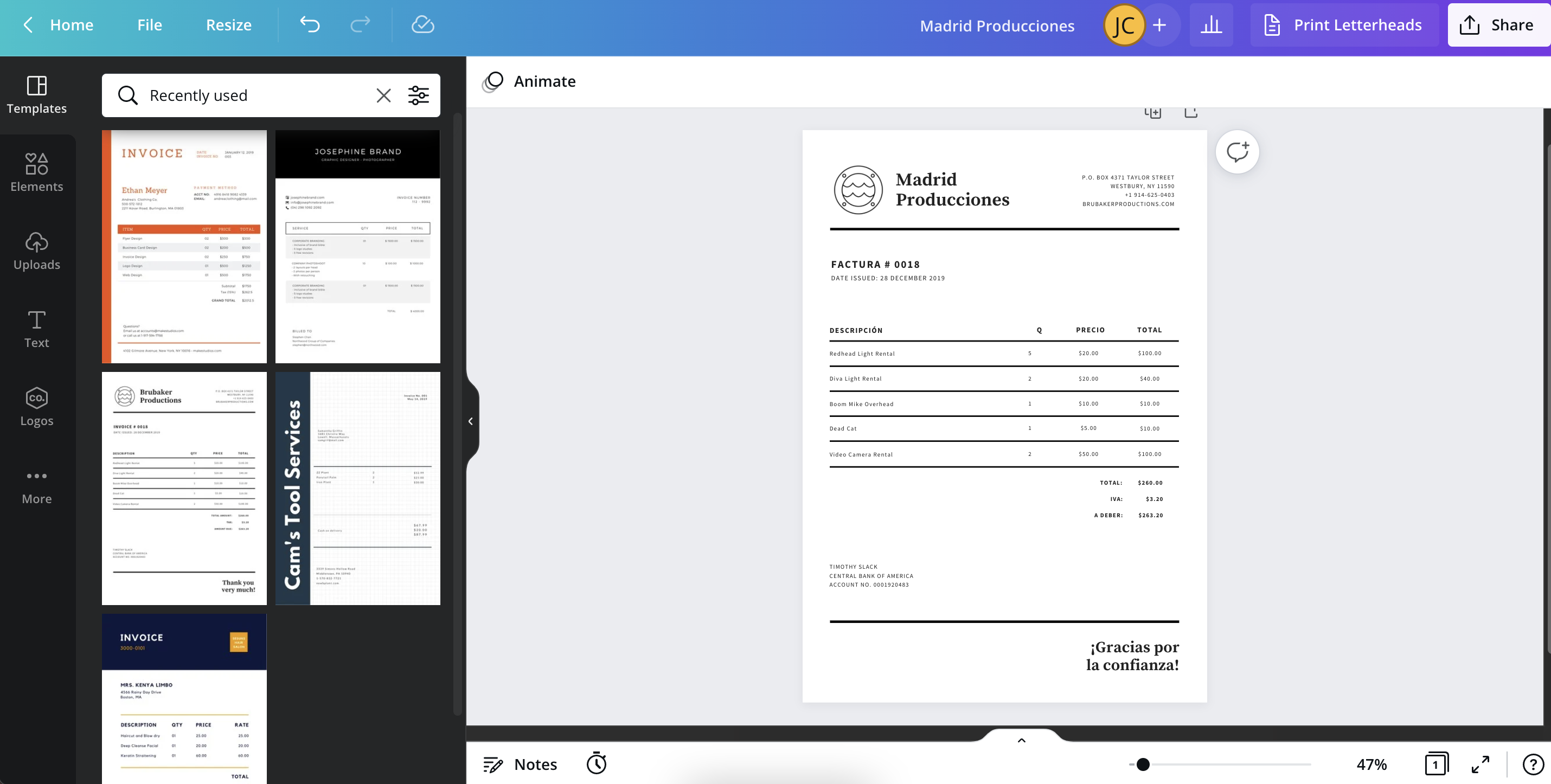 How to make an invoice - Canva
