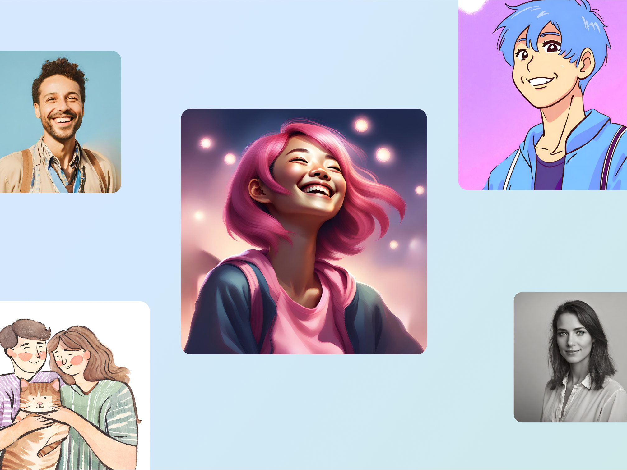 AI-generated images using AI portrait generator apps on Canva