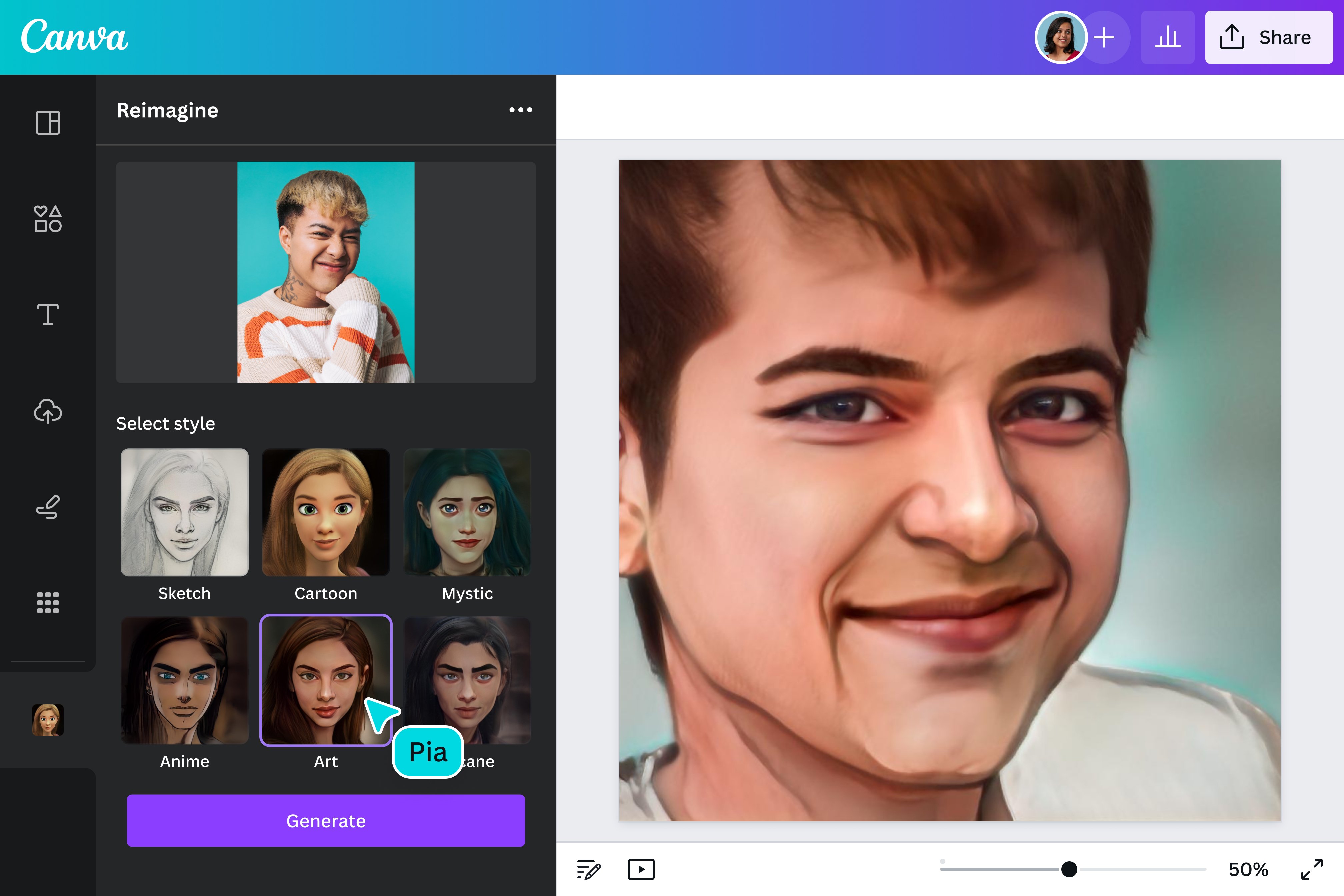 Choose among different AI Filter styles