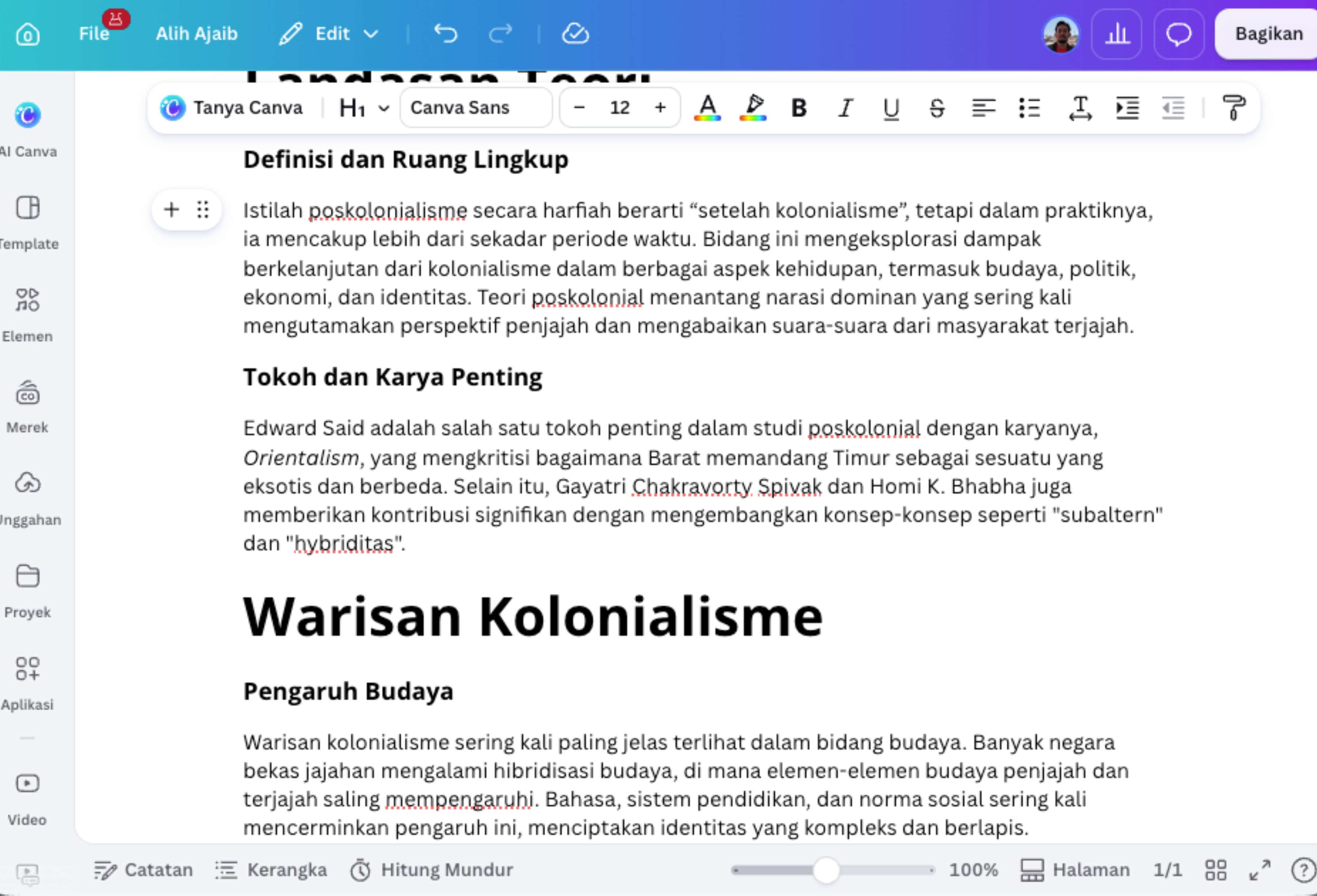 Cara menyusun karya tulis dengan bantuan AI di Canva