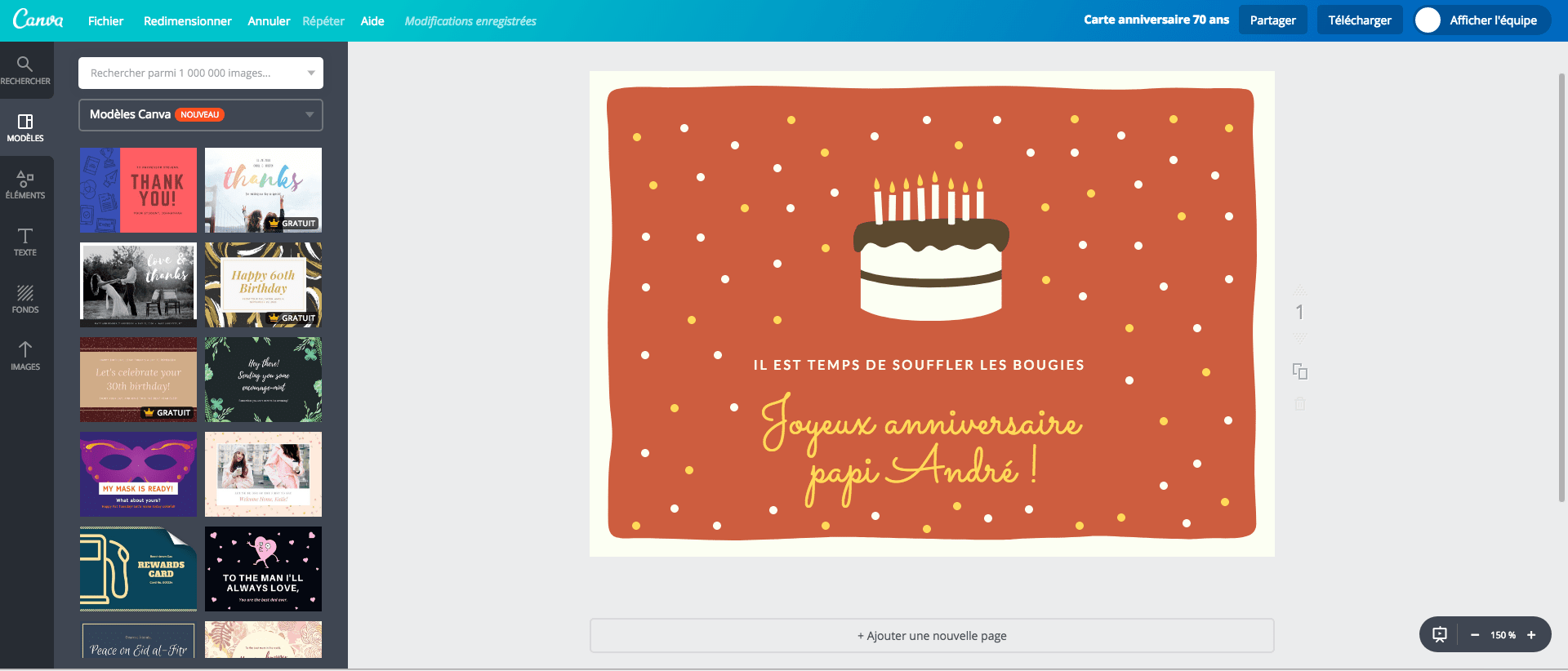 carte anniversaire des 70 ans pour papi en cours de création sur Canva carte anniversaire des 70 ans pour papi en cours de création sur Canva