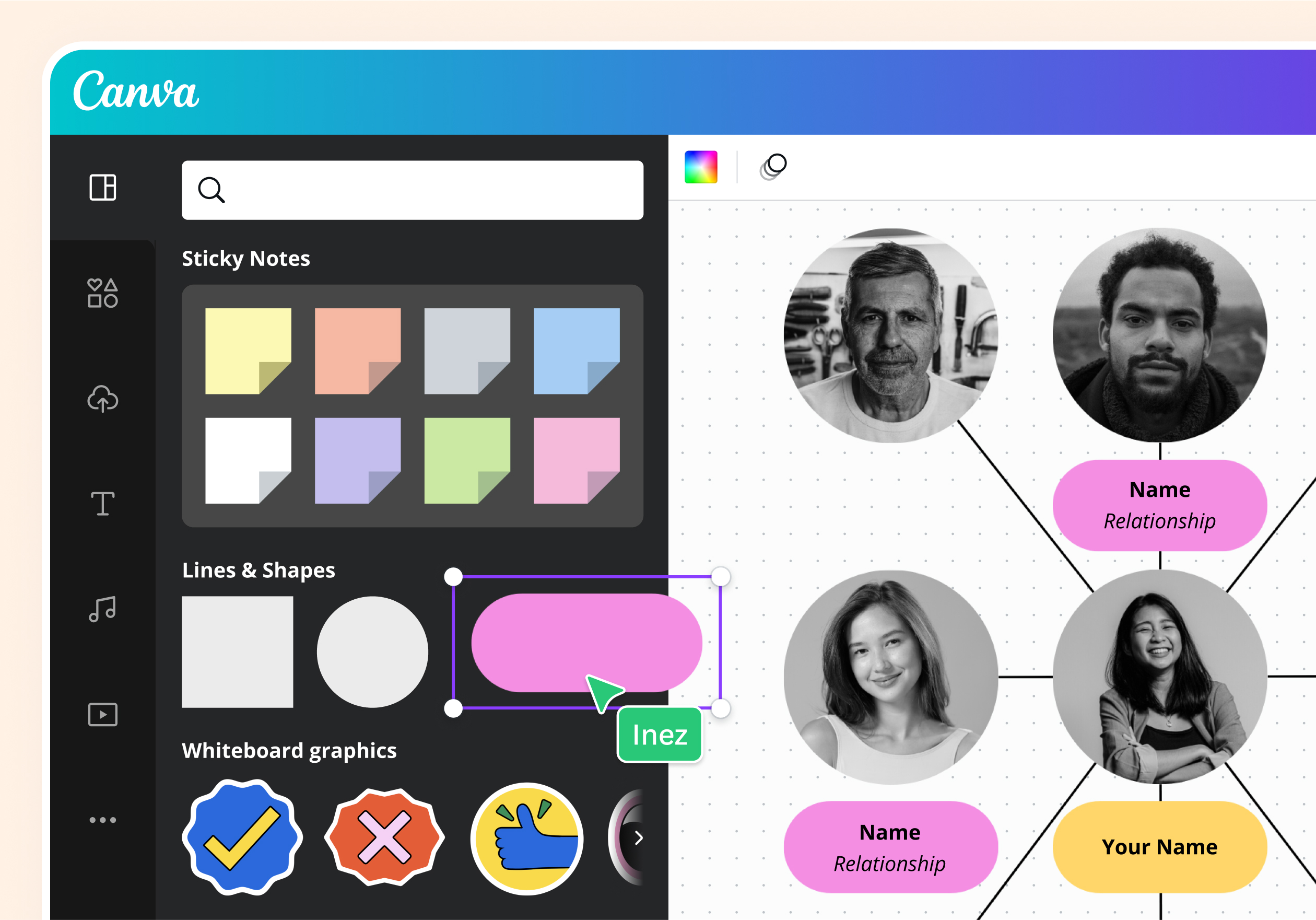 Use lines and shapes in your Ecomap diagram