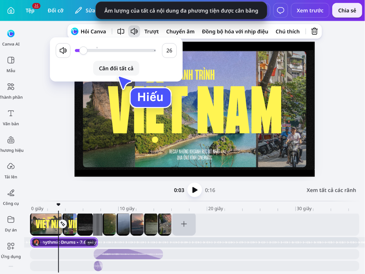 Tính năng cân bằng âm lượng tự động cho nhiều đoạn video Tính năng cân bằng âm lượng tự động cho nhiều đoạn video