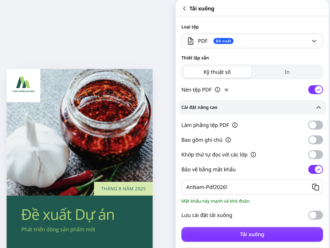 Lưu trữ và chia sẻ PDF dễ dàng hơn Bật bảo vệ bằng mật khẩu khi tải file PDF trong Canva