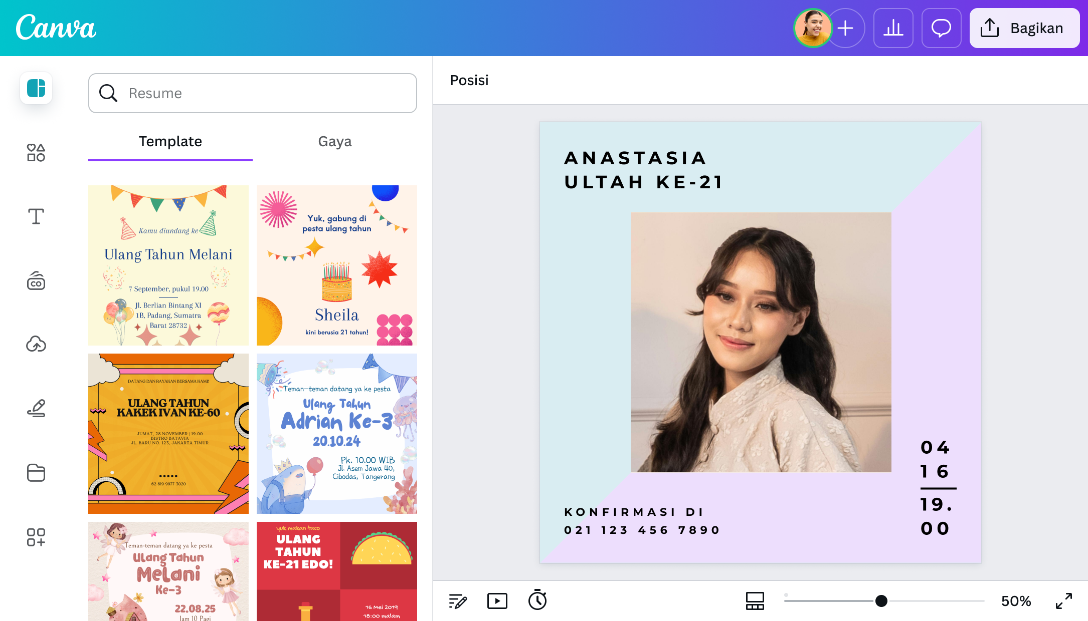 membuat kartu undangan ulang tahun di Canva membuat kartu undangan ulang tahun di Canva