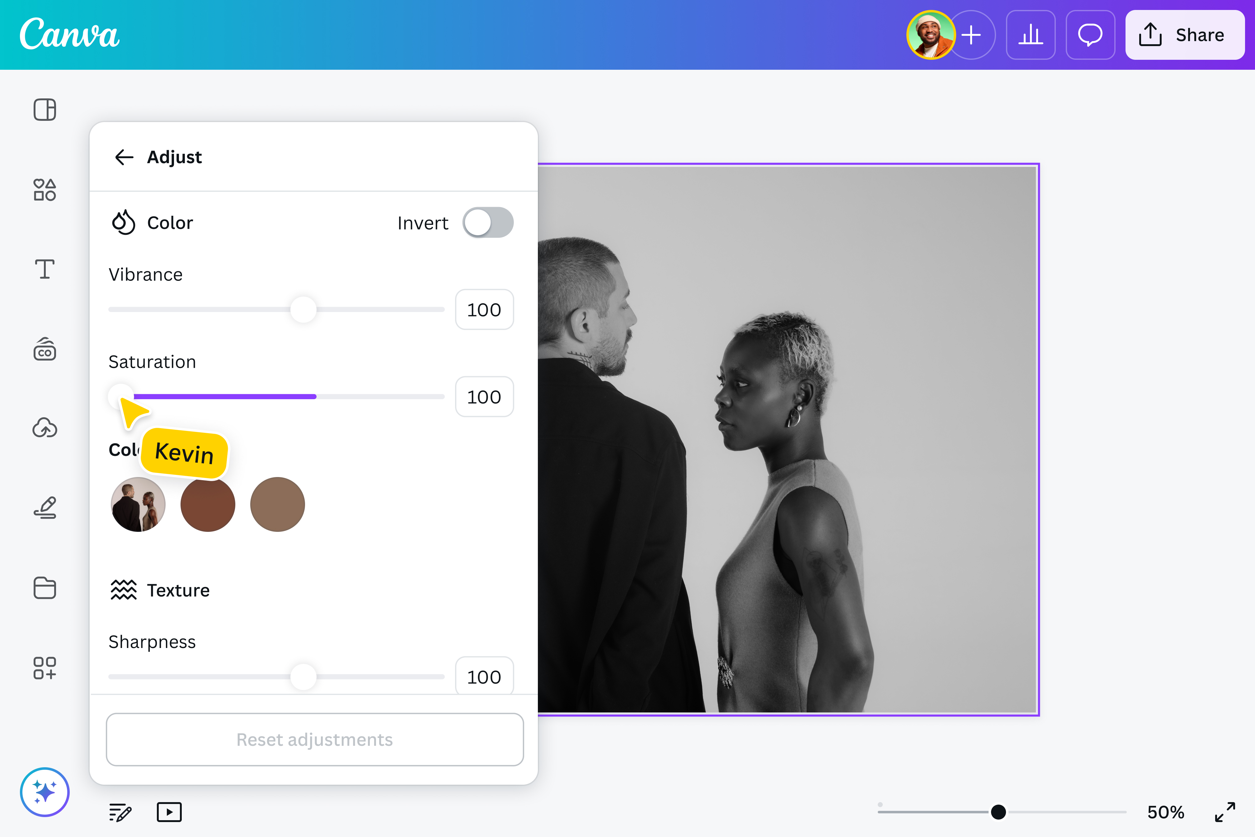Adjust the color saturation of your image