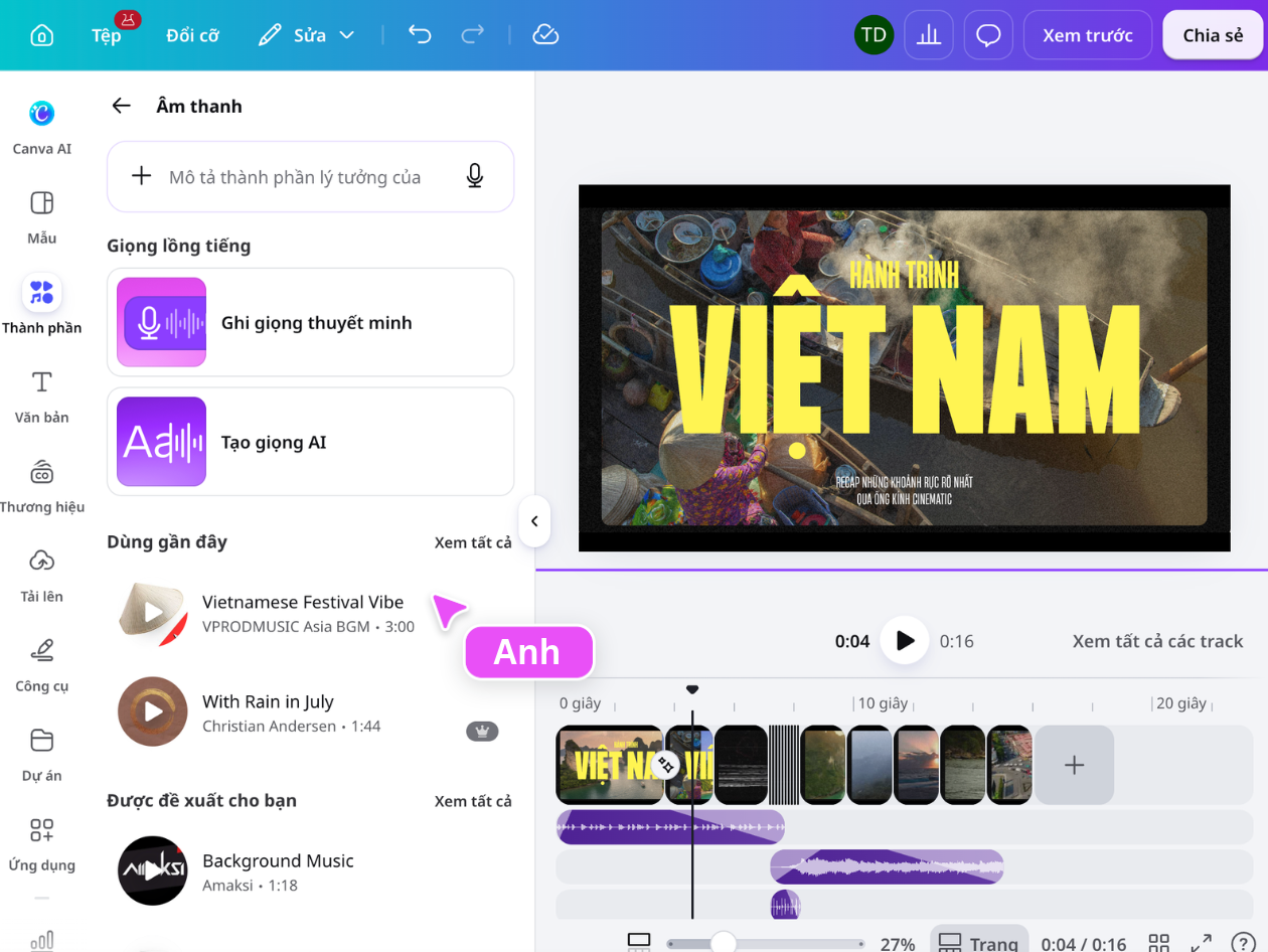 Thêm nhạc và lời thuyết minh vào video ghép từ ảnh Thêm nhạc và lời thuyết minh vào video ghép từ ảnh