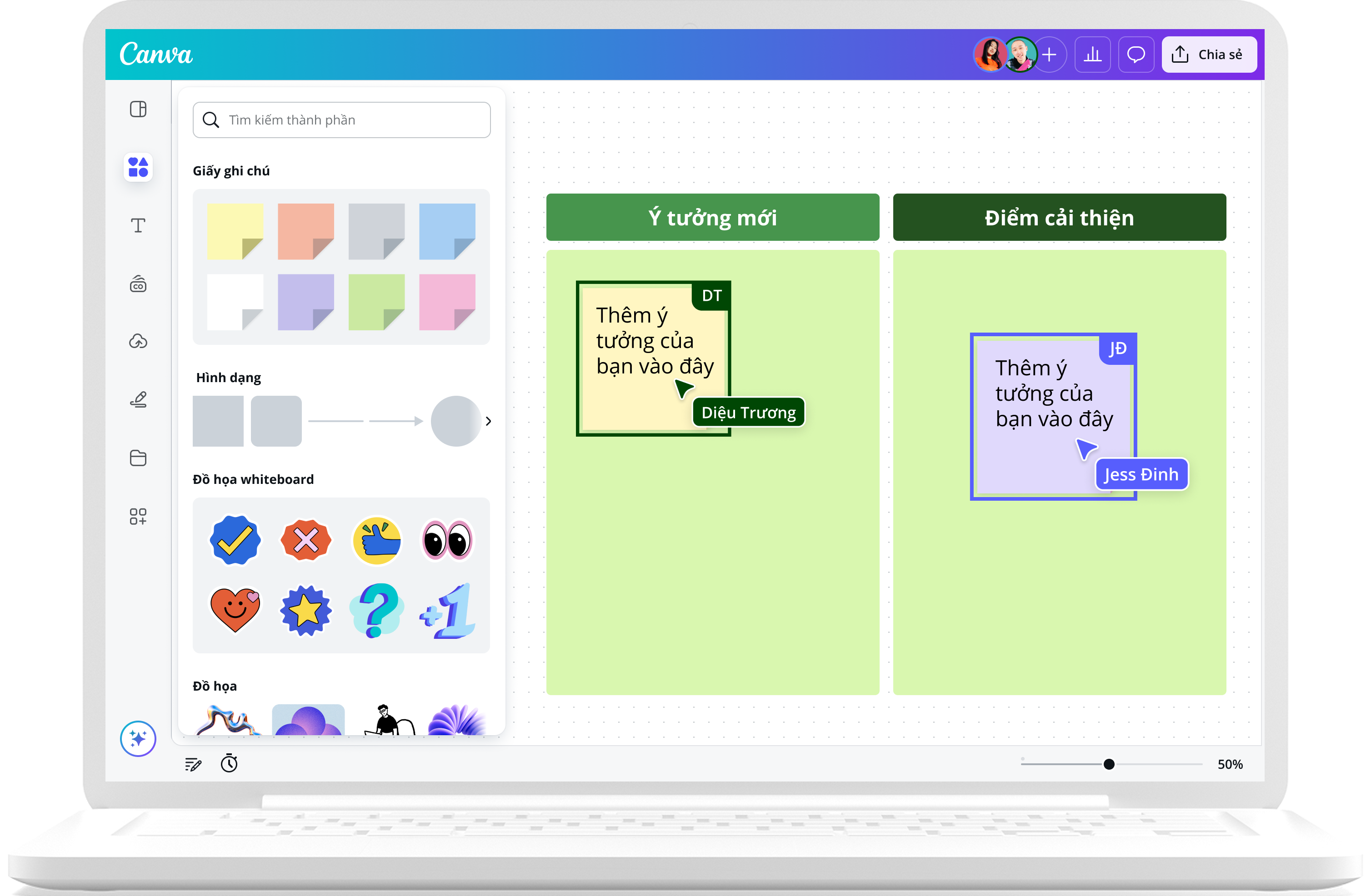 Cách sử dụng whiteboard trực tuyến của Canva