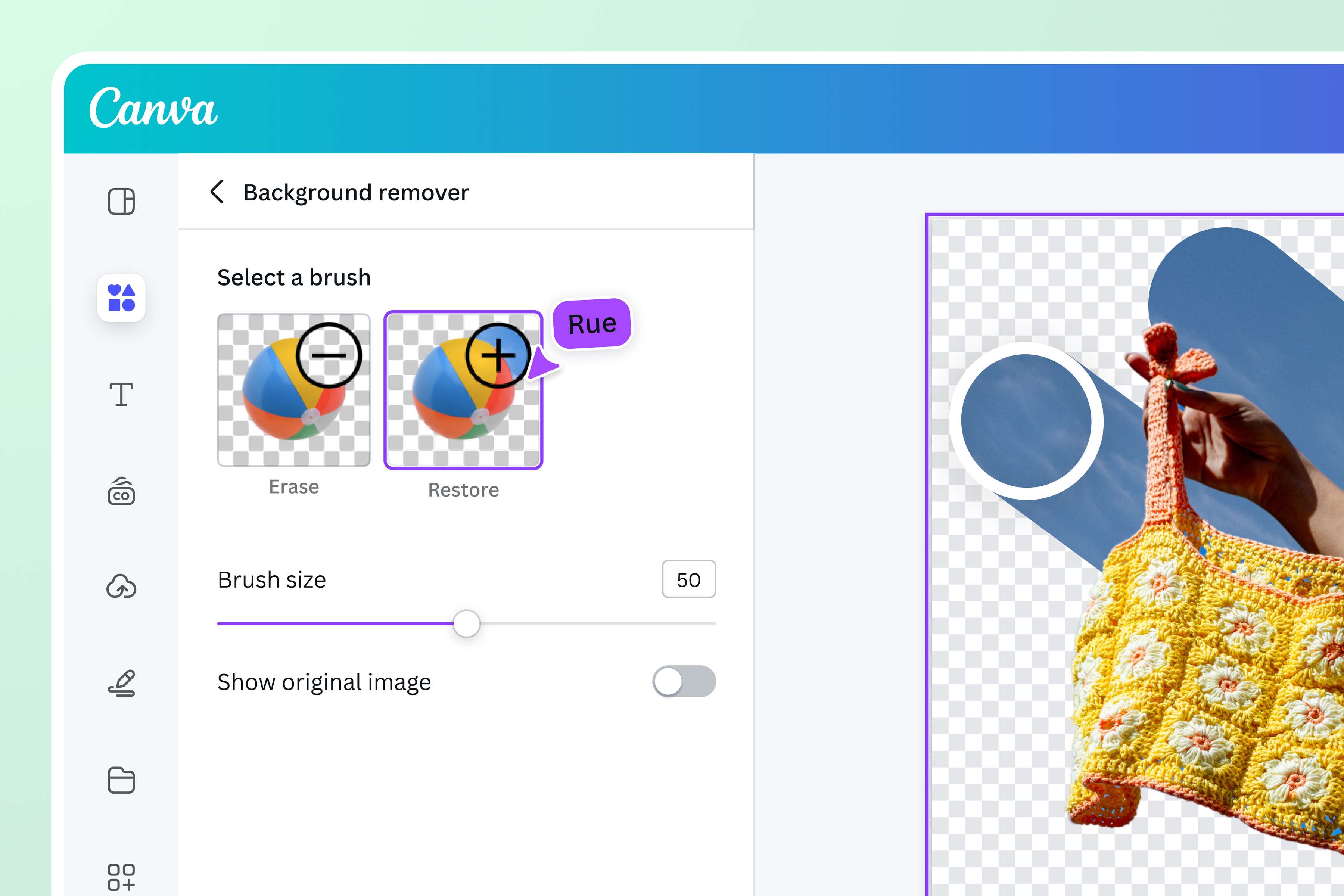 Erase and restore the background removed from an image