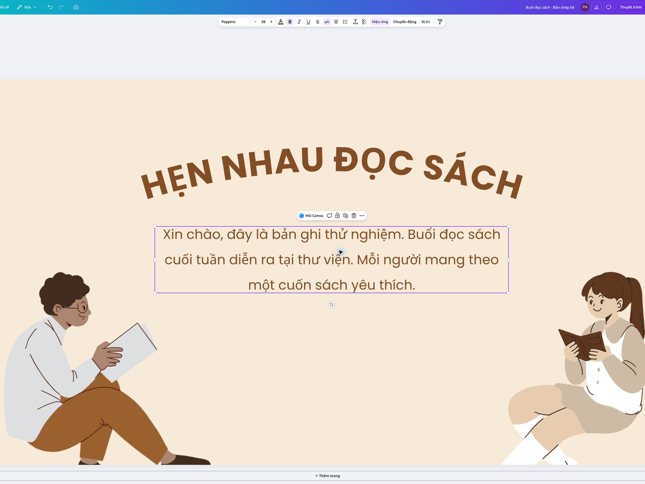 Biến mọi lời nói thành văn bản nhanh chóng Chỉnh sửa bản chép lời cho video giới thiệu sách trong Canva