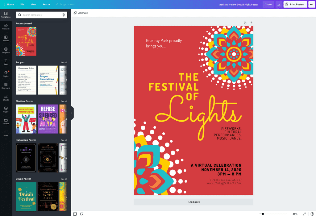 How to make Diwali posters - Canva