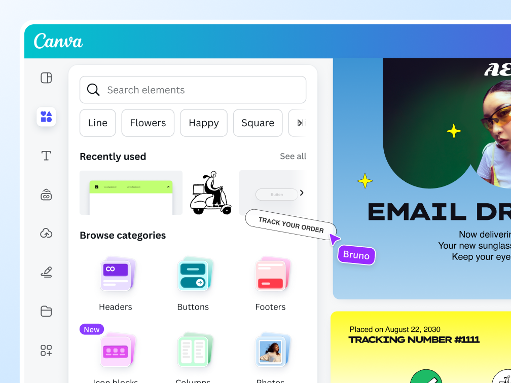 Drag and drop recently used icons to your design