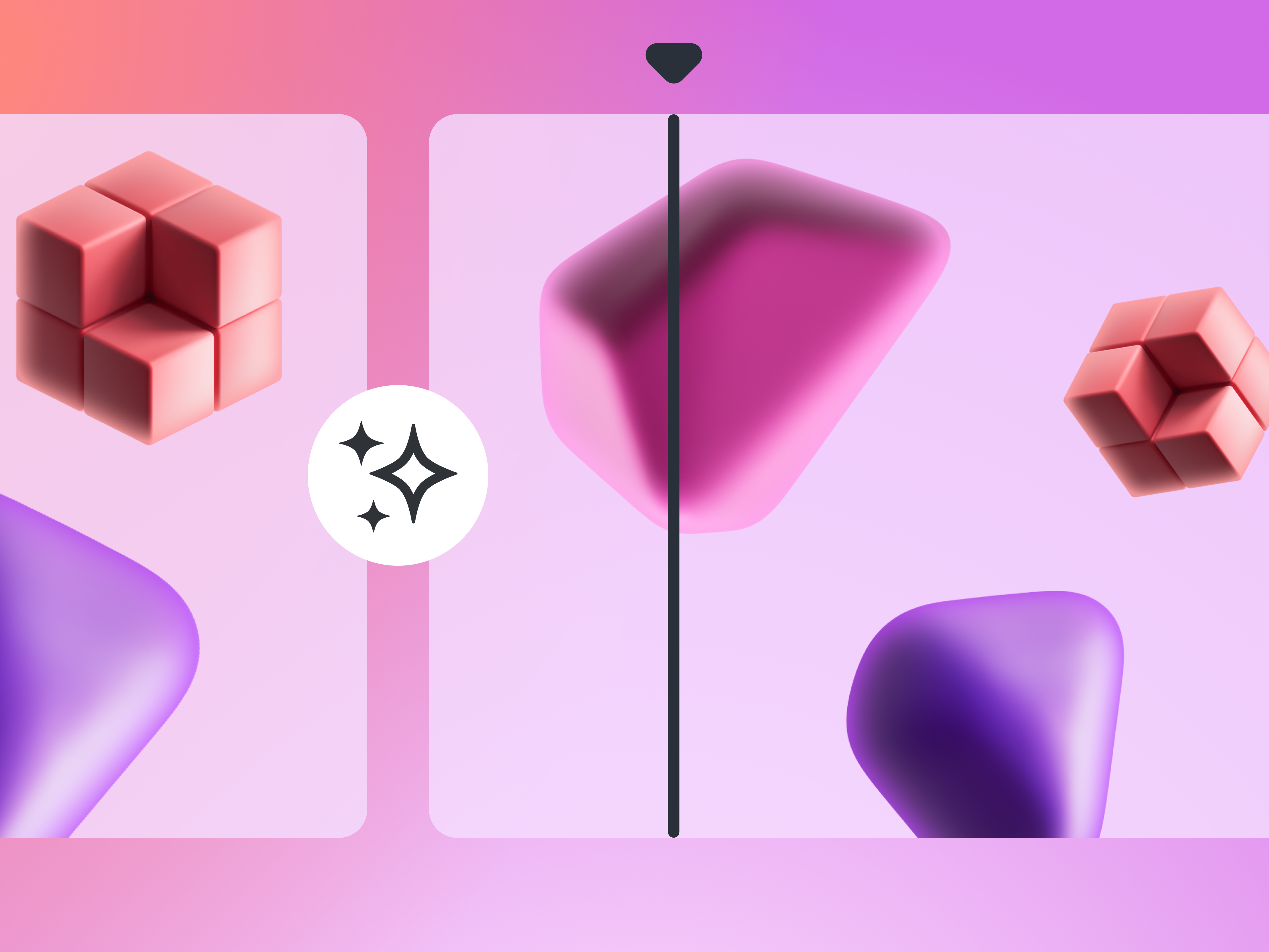 Formes 3D de couleur rose automatioquement animées grâce à l'outil Animation magique de Canva