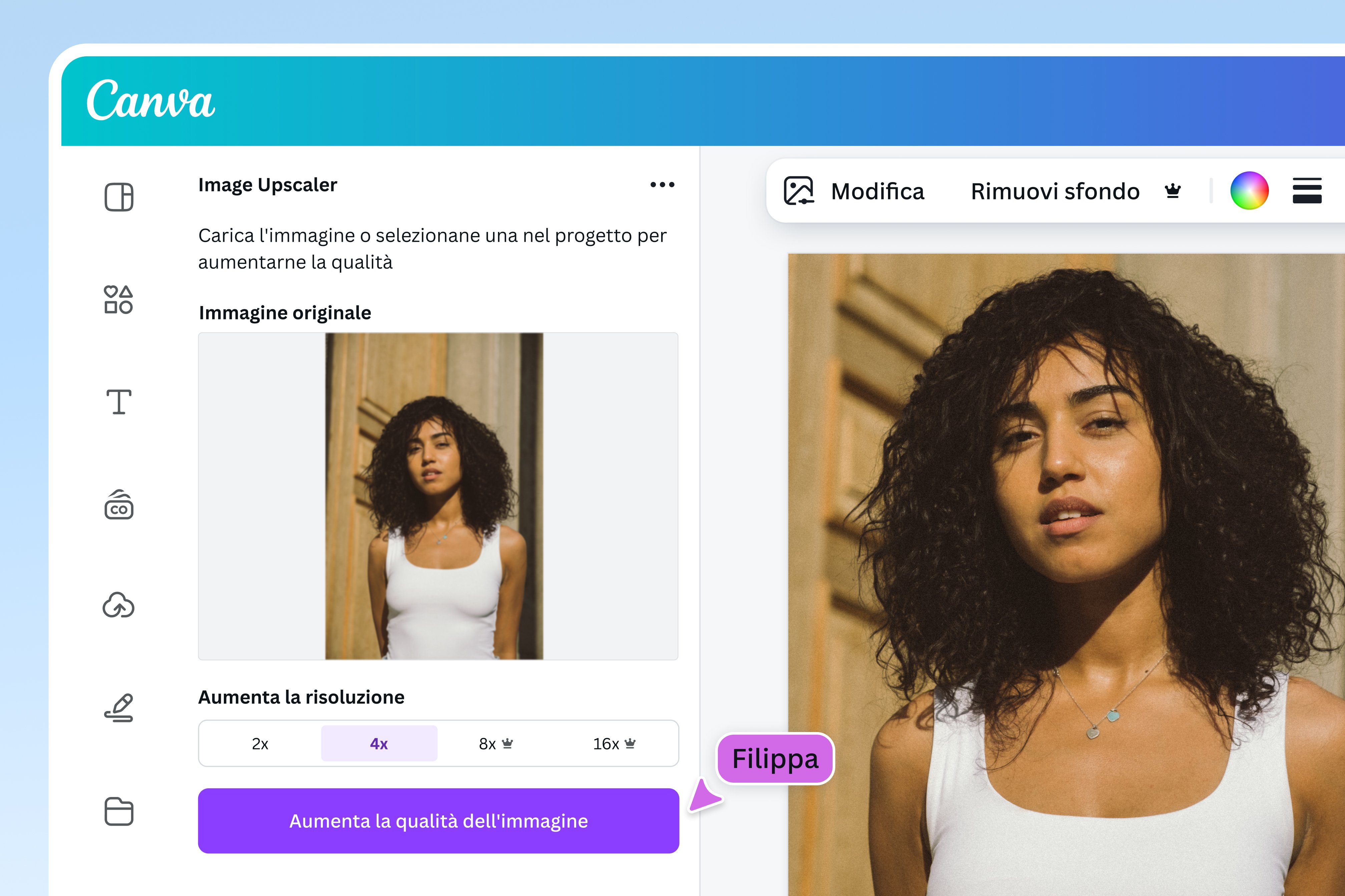 Aumentare definizione foto di 4 volte Anteprima strumento per upscaling immagini 4x
