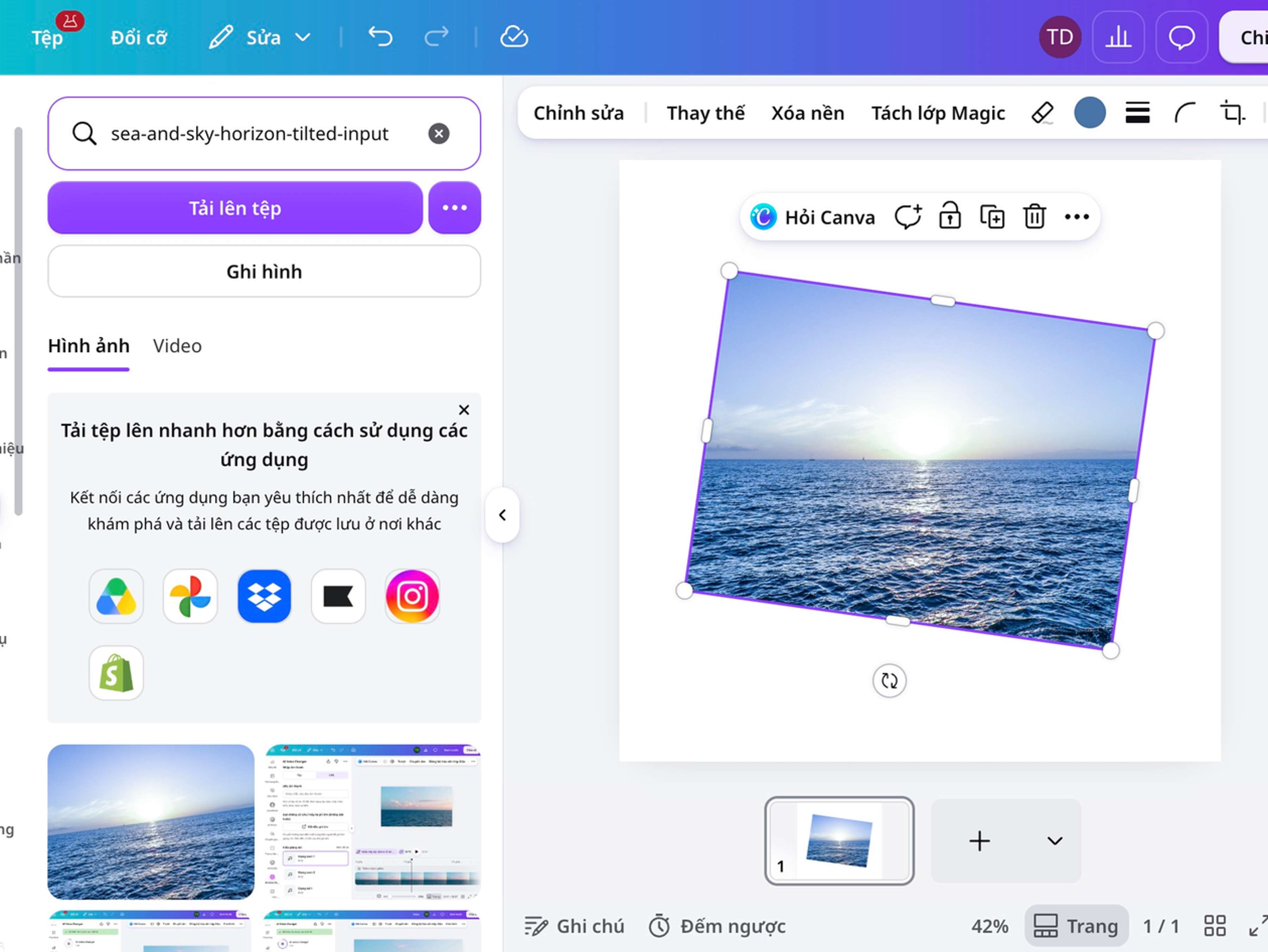 Cách chỉnh ảnh nghiêng thành thẳng trên Canva